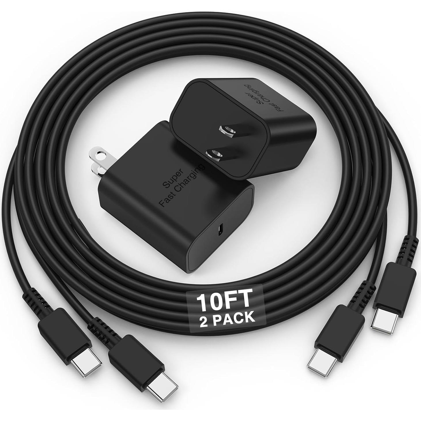 Cargador Rápido 45W Qalirvis + Cable USB C 10FT - 2 Pack
