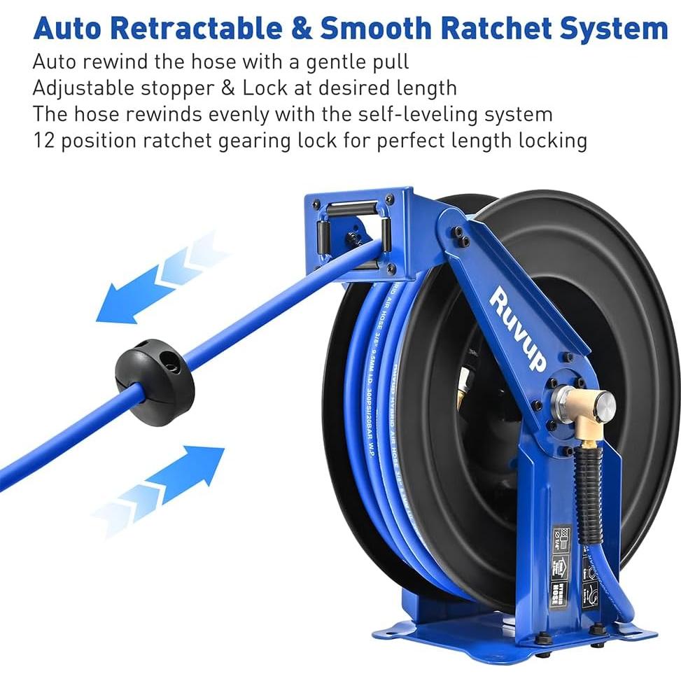 Carrete Retráctil de Manguera de Aire Ruvup 3/8" x 22.86m 300PSI