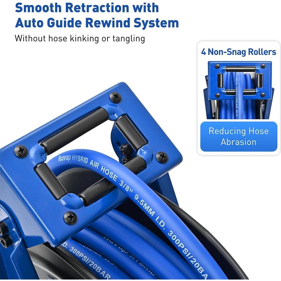Carrete Retráctil de Manguera de Aire Ruvup 3/8" x 22.86m 300PSI