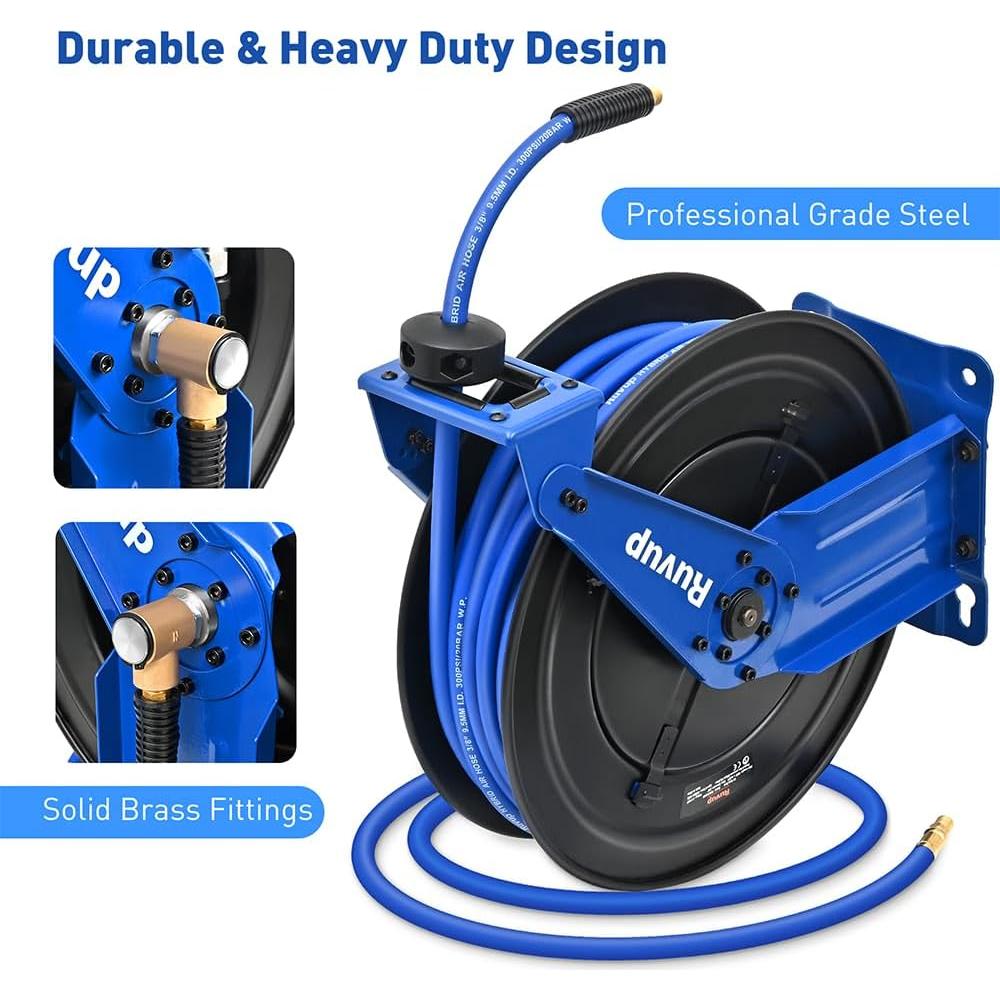 Carrete Retráctil de Manguera de Aire Ruvup 3/8" x 22.86m 300PSI