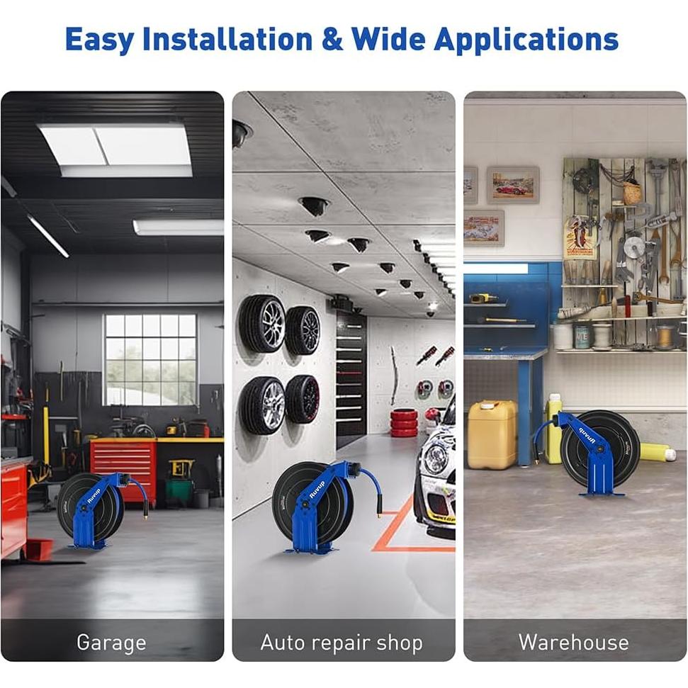 Carrete Retráctil de Manguera de Aire Ruvup 3/8" x 22.86m 300PSI