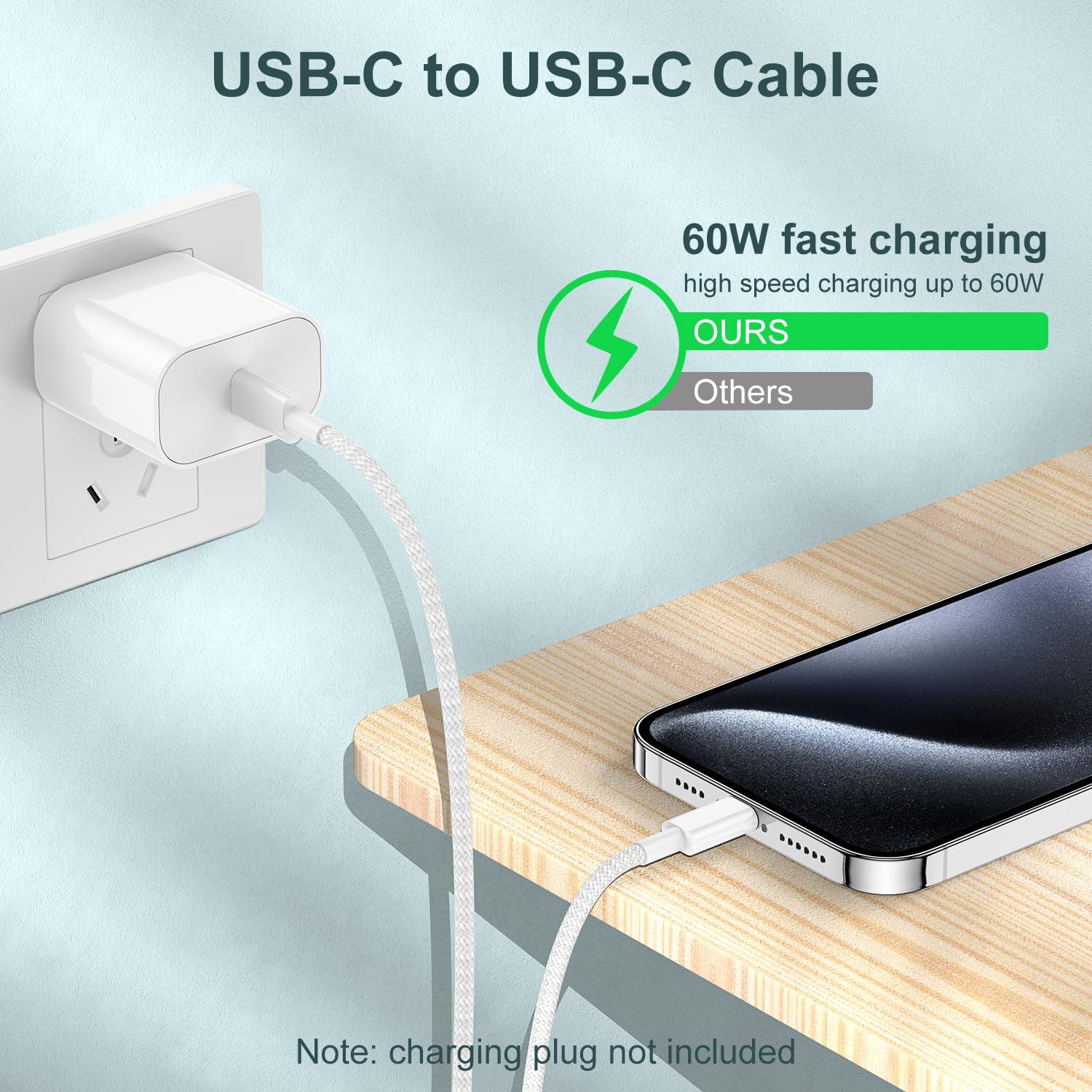 Cable de carga rápida USB C a C 3m 60W para iPhone 16/15