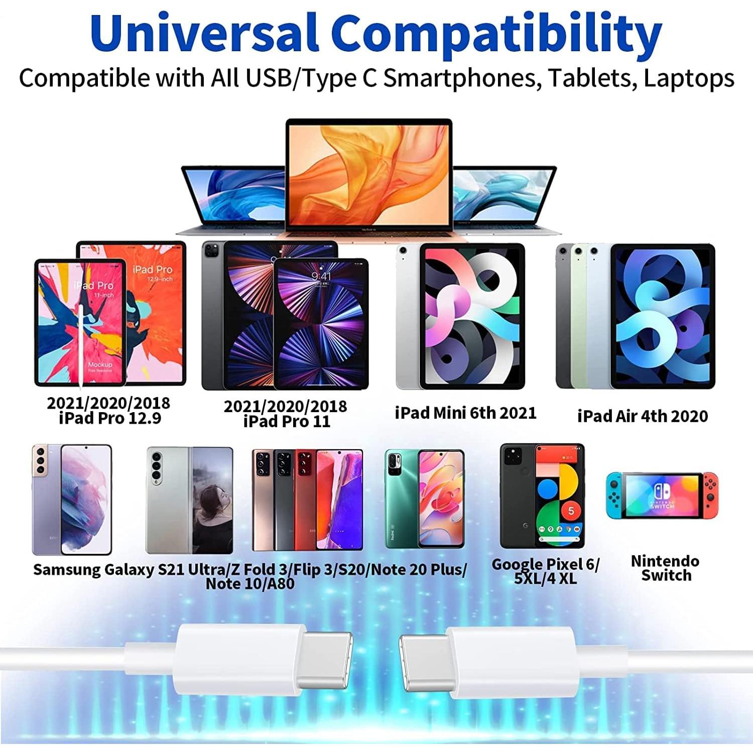 Cargador Rápido USB C 20W Arparnar + 2 Cables 6FT para iPhone 16