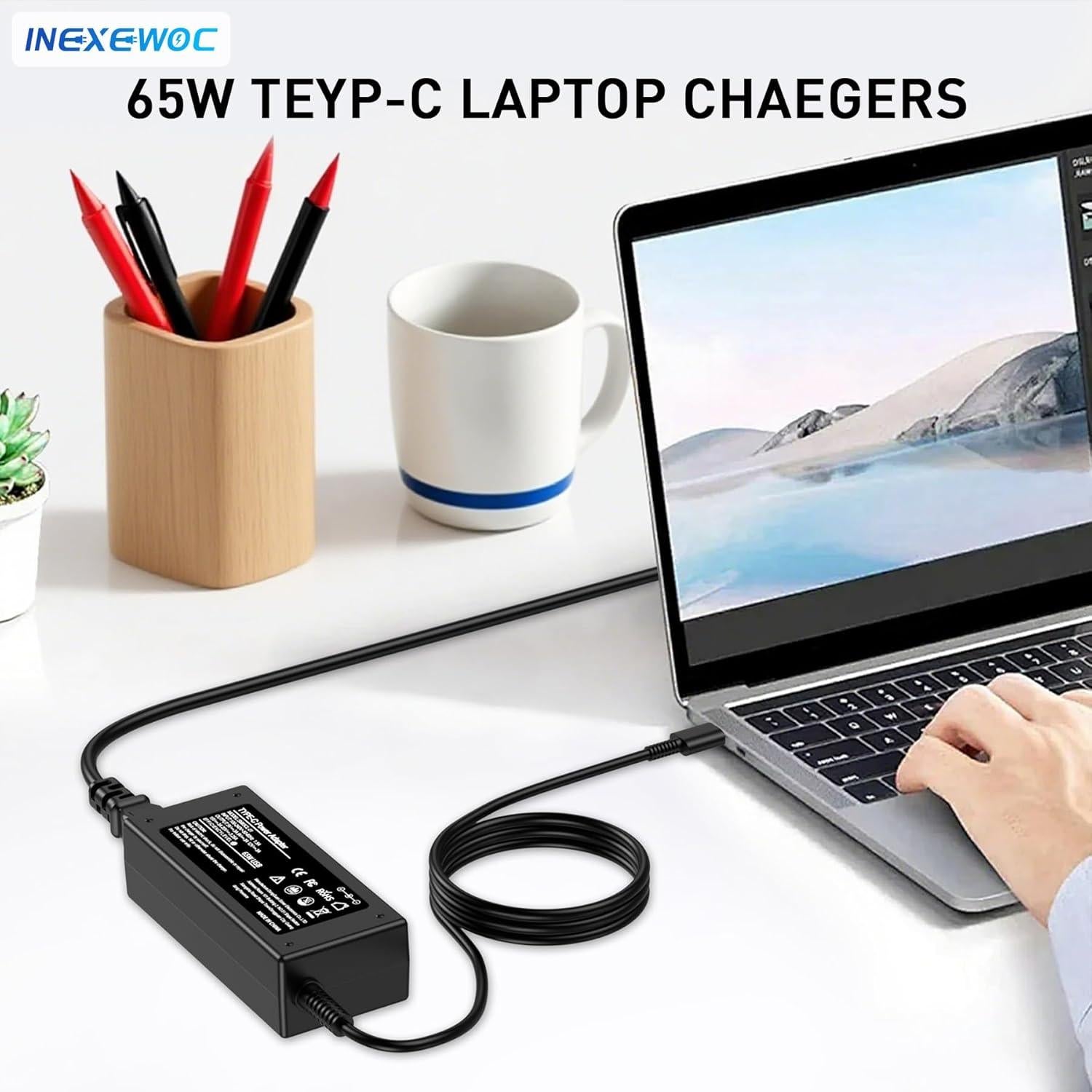 Universal 65W USB C Laptop Charger Compatible with Lenovo,HP, Dell, Acer, Asus, Samsung, Google and More, for Office, School, and Family