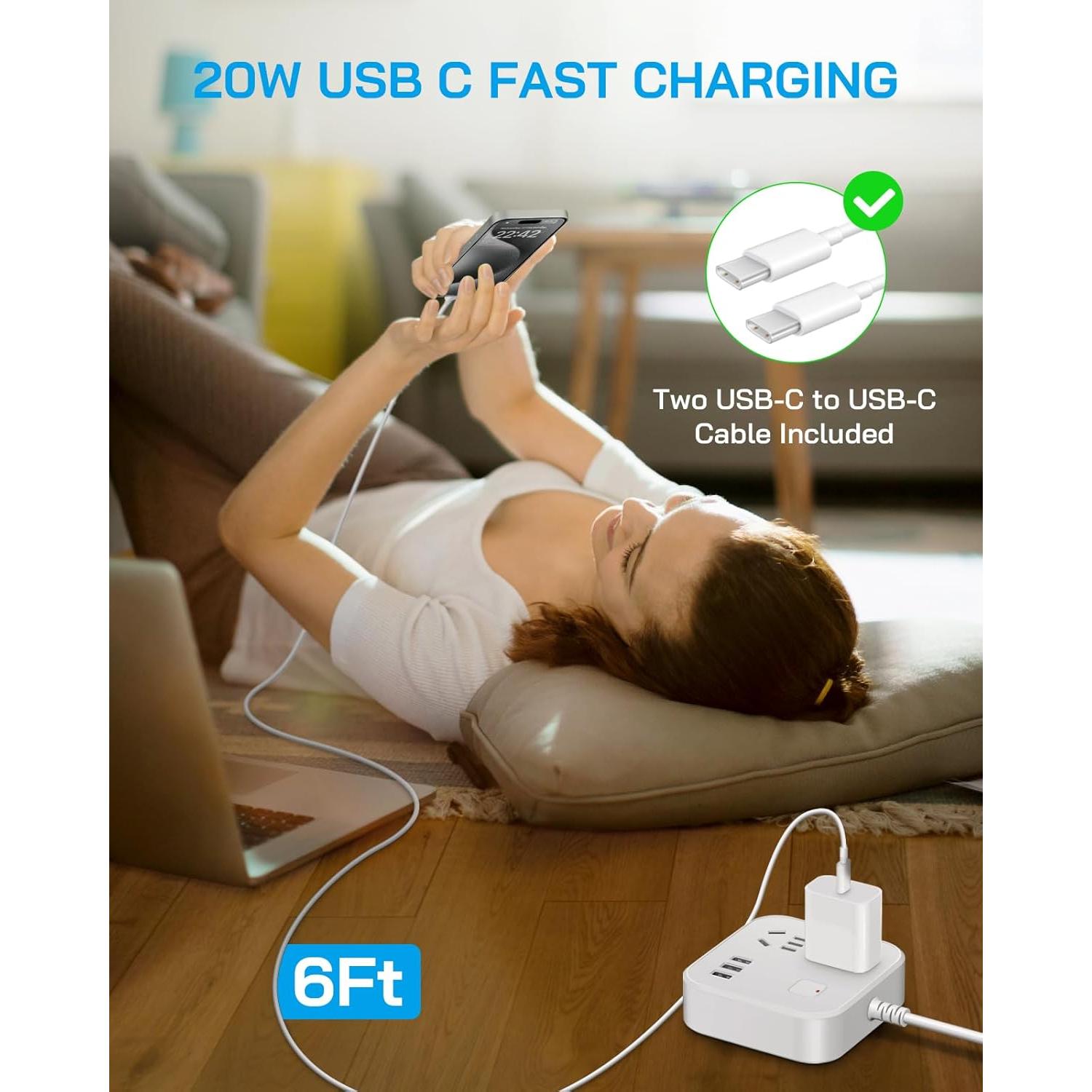 Cargador Rápido 20W Tipo C con Cable USB C 6FT para iPhone