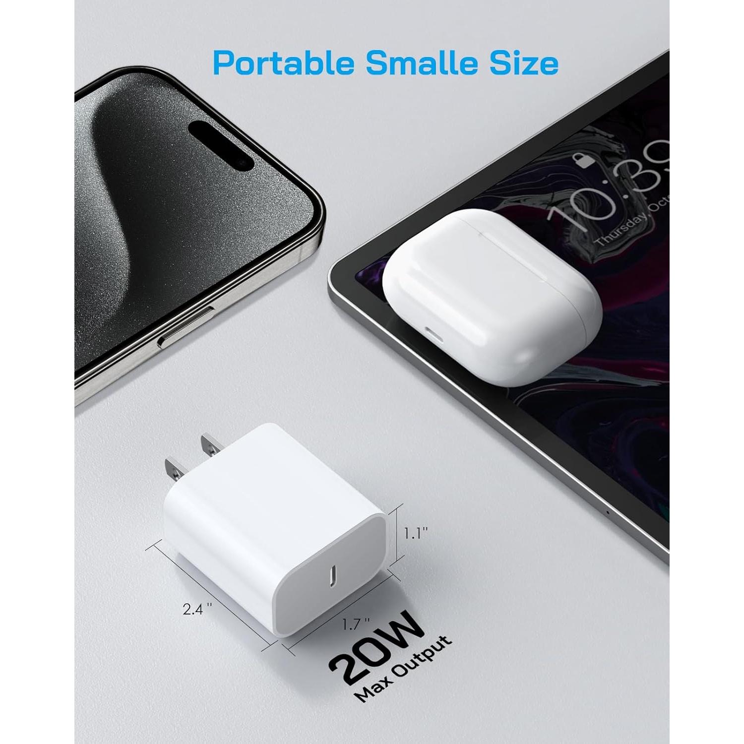 Cargador Rápido 20W Tipo C con Cable USB C 6FT para iPhone