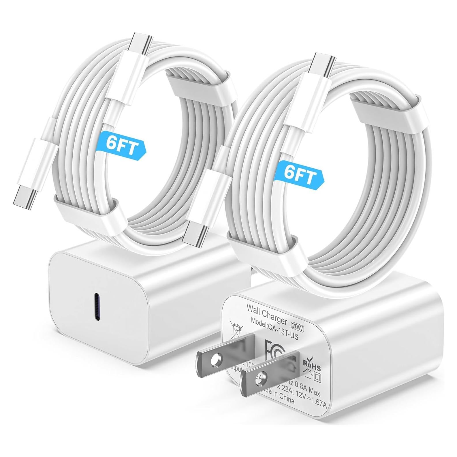 Cargador Rápido USB-C 20W + Cable 6FT para iPhone 16/15