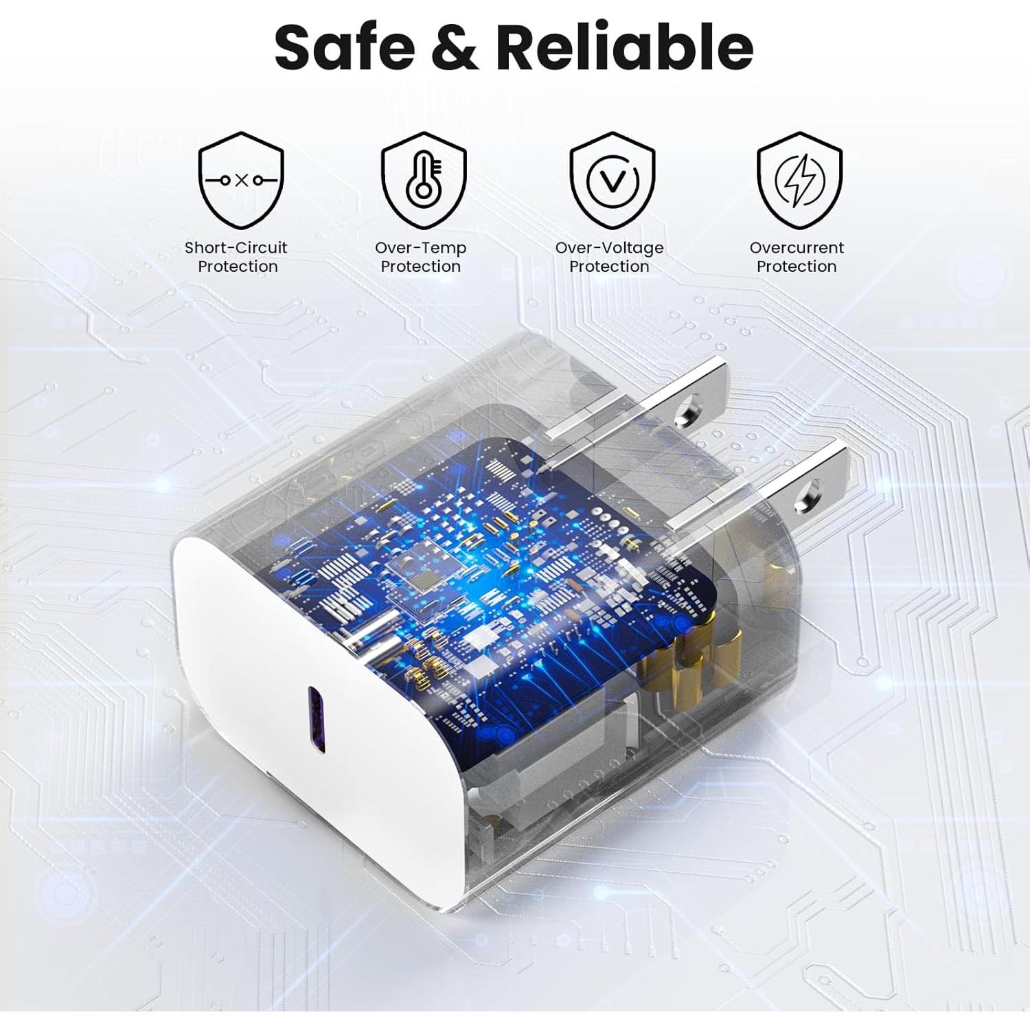 Cargador Rápido USB-C 20W + Cable 6FT para iPhone 16/15