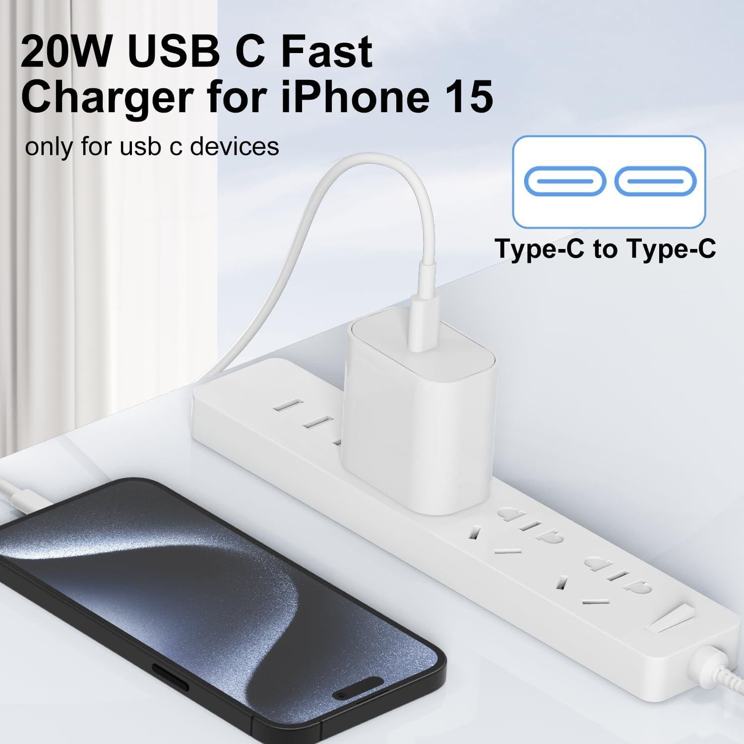 Cargador Rápido 20W USB C Apple + 2 Cables 10FT