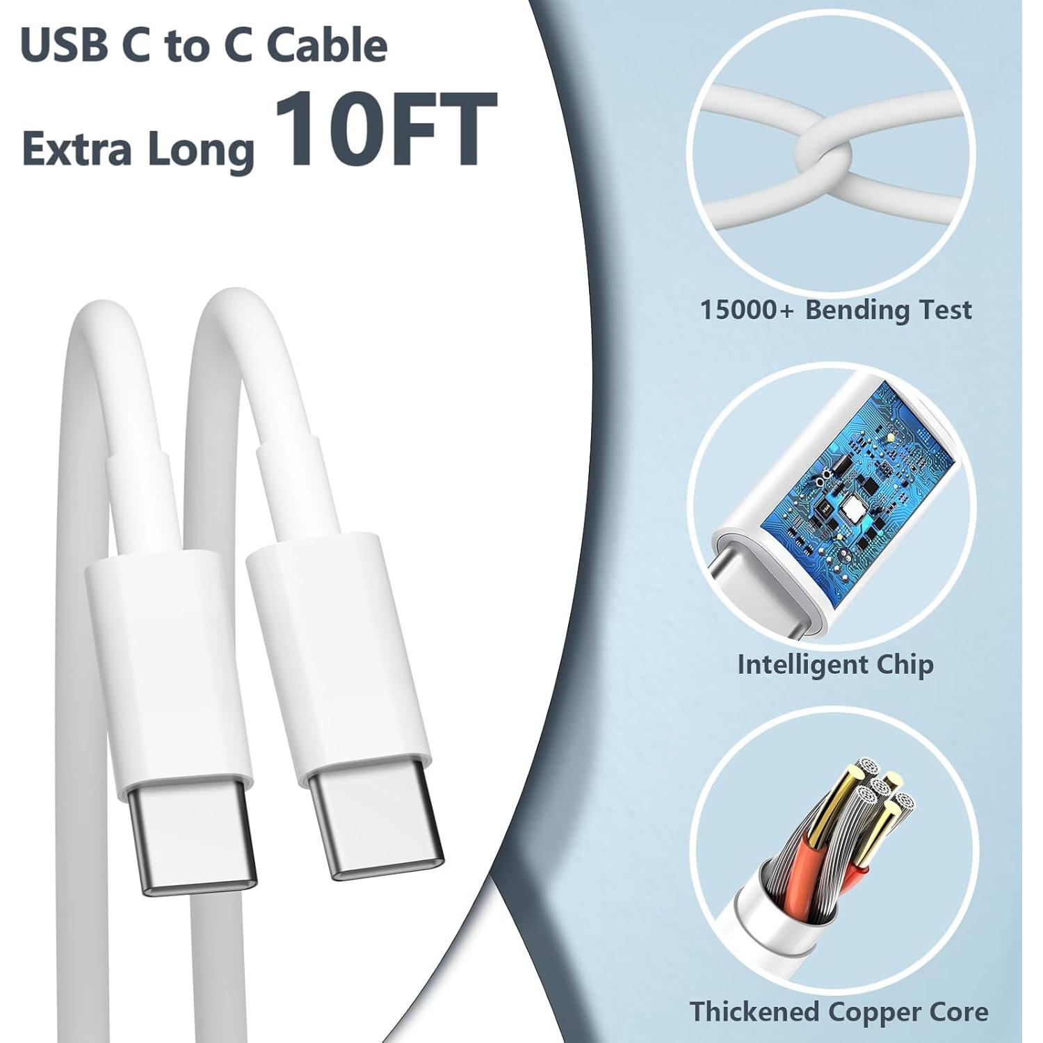 Cargador Rápido 20W USB C a C 10FT 2Pack para iPhone 16 15