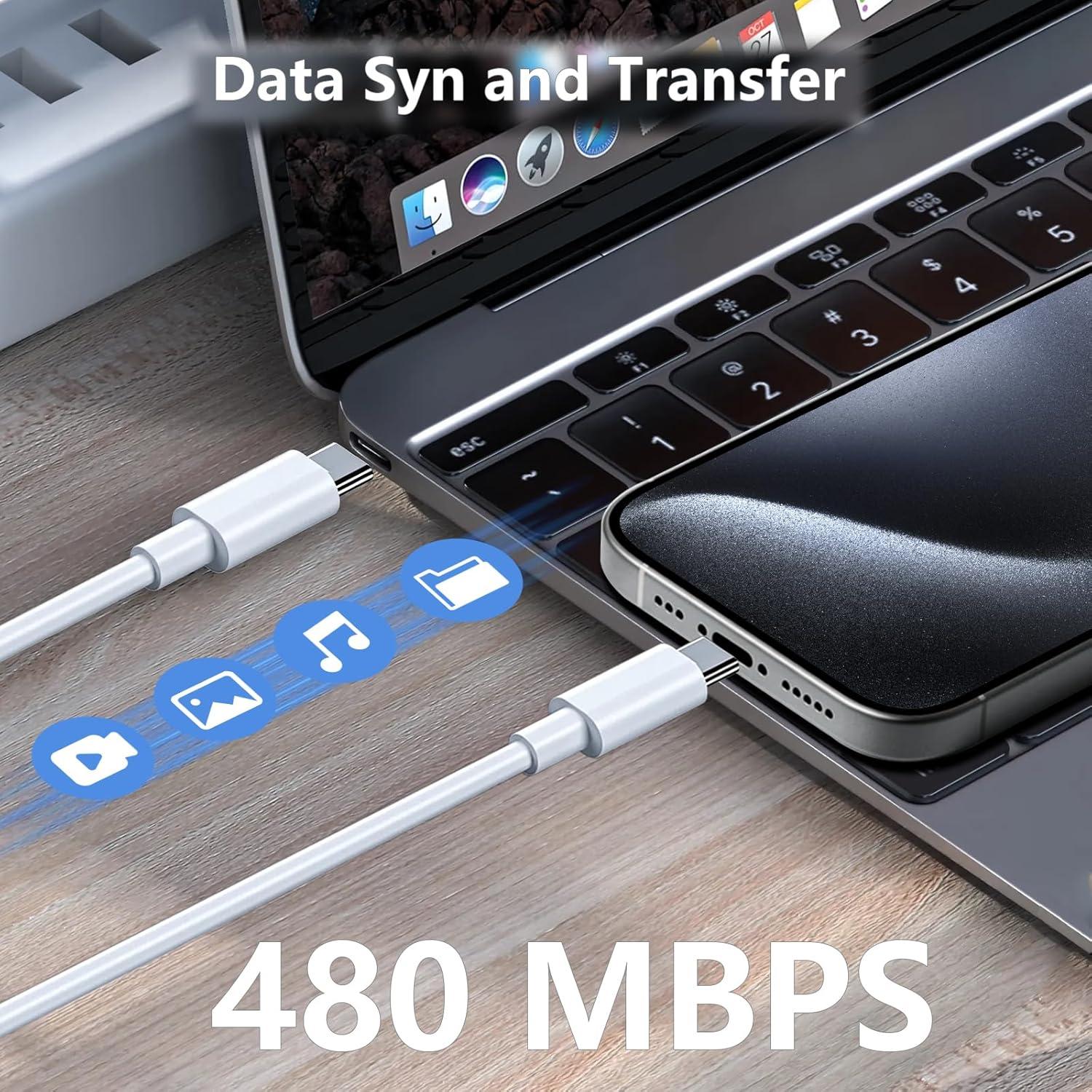 Cargador Rápido 20W USB C a C 10FT 2Pack para iPhone 16 15