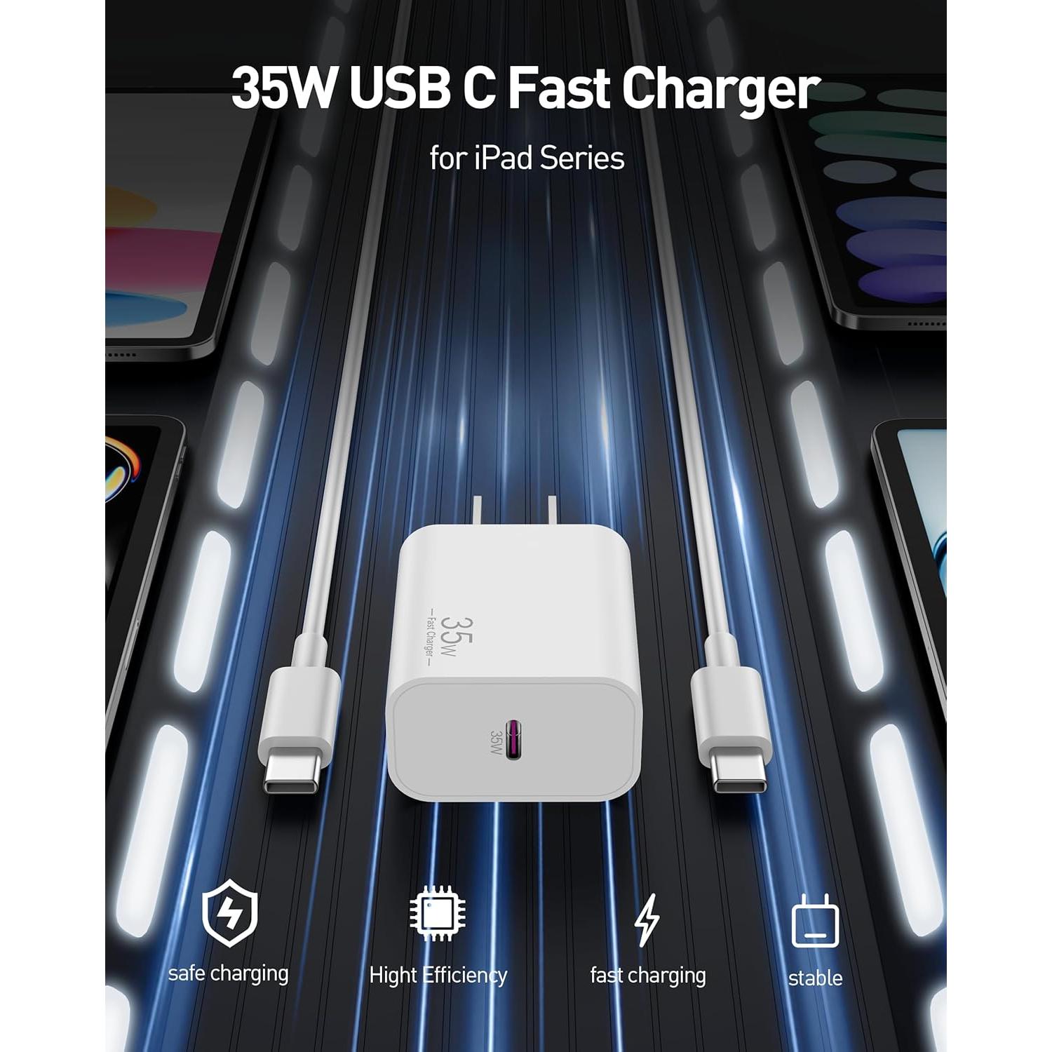 Cargador Rápido USB C 35W para iPad Pro y Air - Blanco