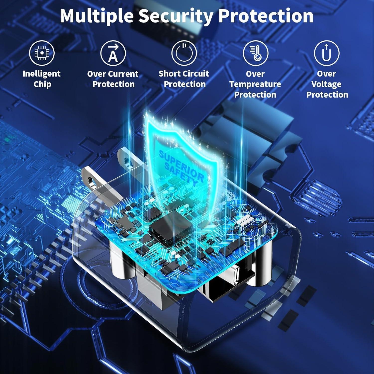 Cargador Rápido USB C 20W Lezaface con Cable 3.05m para iPhone 15/16