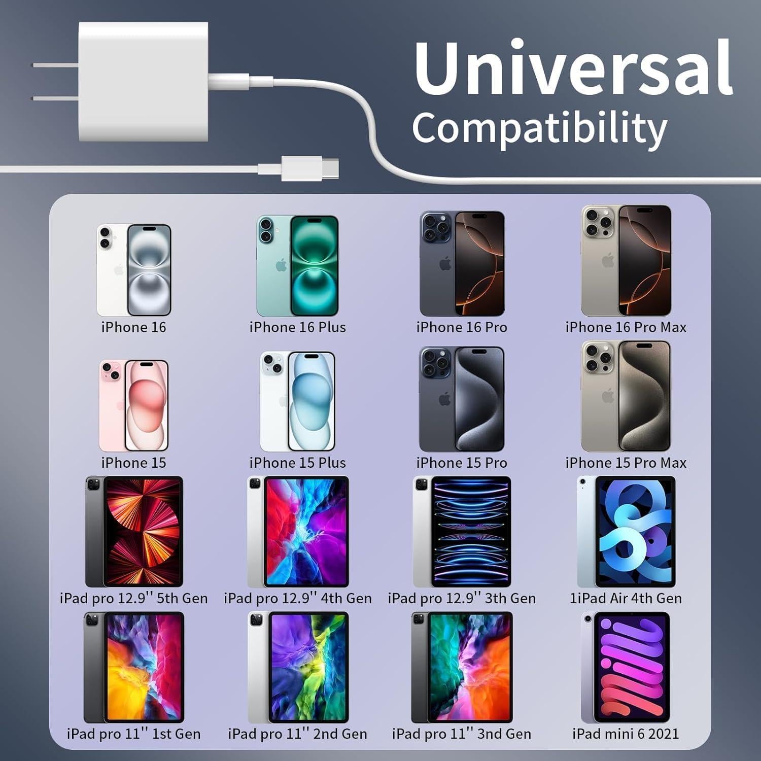 Cargador Rápido USB C 20W Lezaface con Cable 3.05m para iPhone 15/16