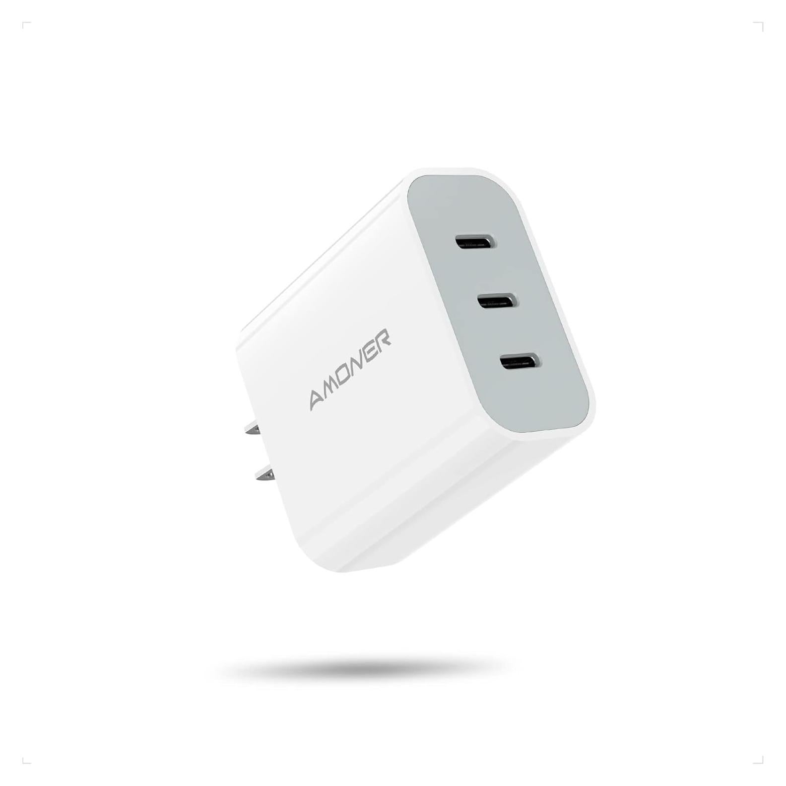 Cargador USB C Amoner 35W 3 Puertos para iPhone y Galaxy