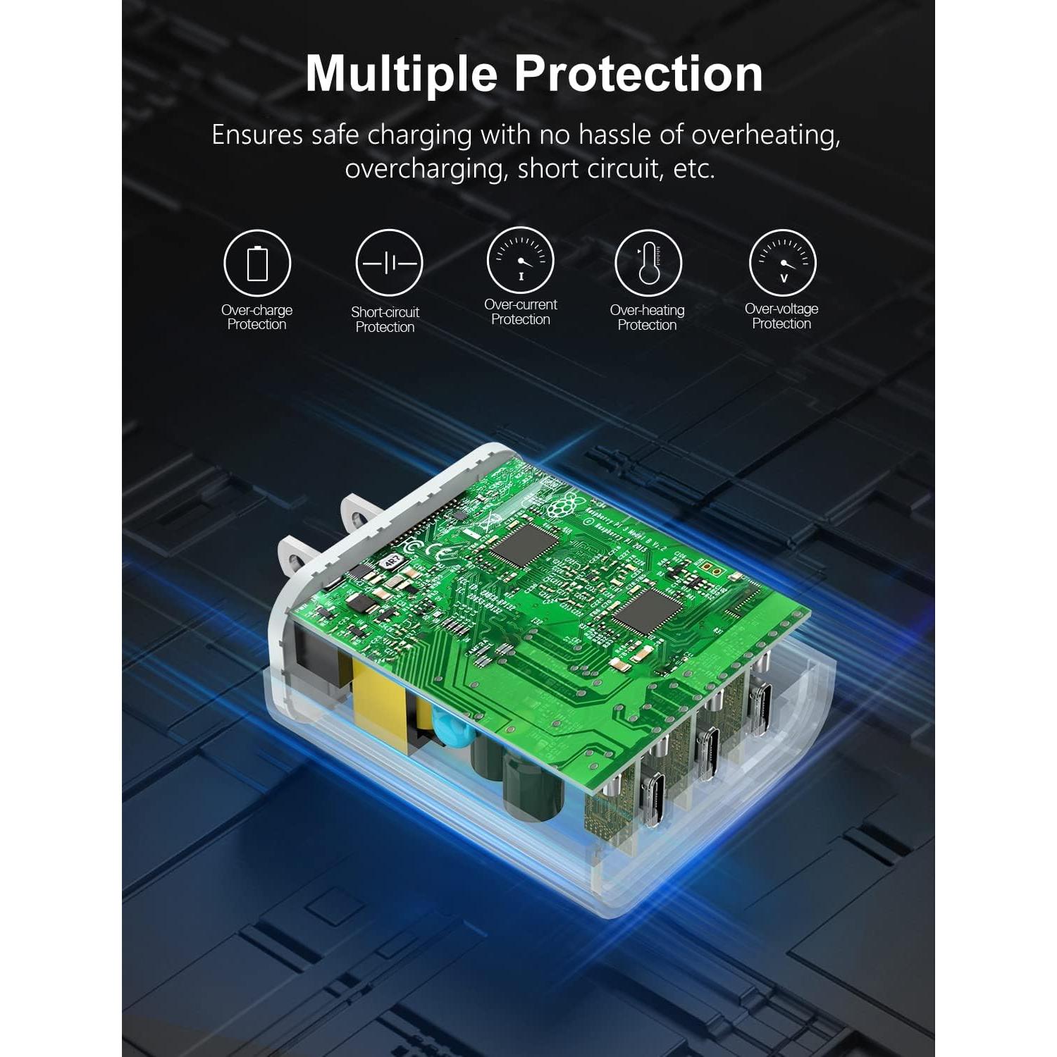 Cargador USB C Amoner 35W 3 Puertos para iPhone y Galaxy