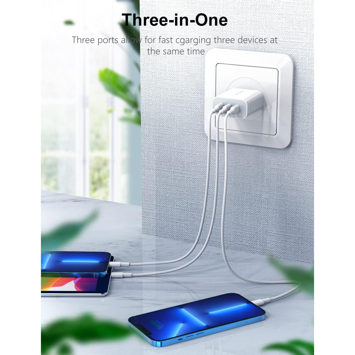 Cargador USB C Amoner 35W 3 Puertos para iPhone y Galaxy