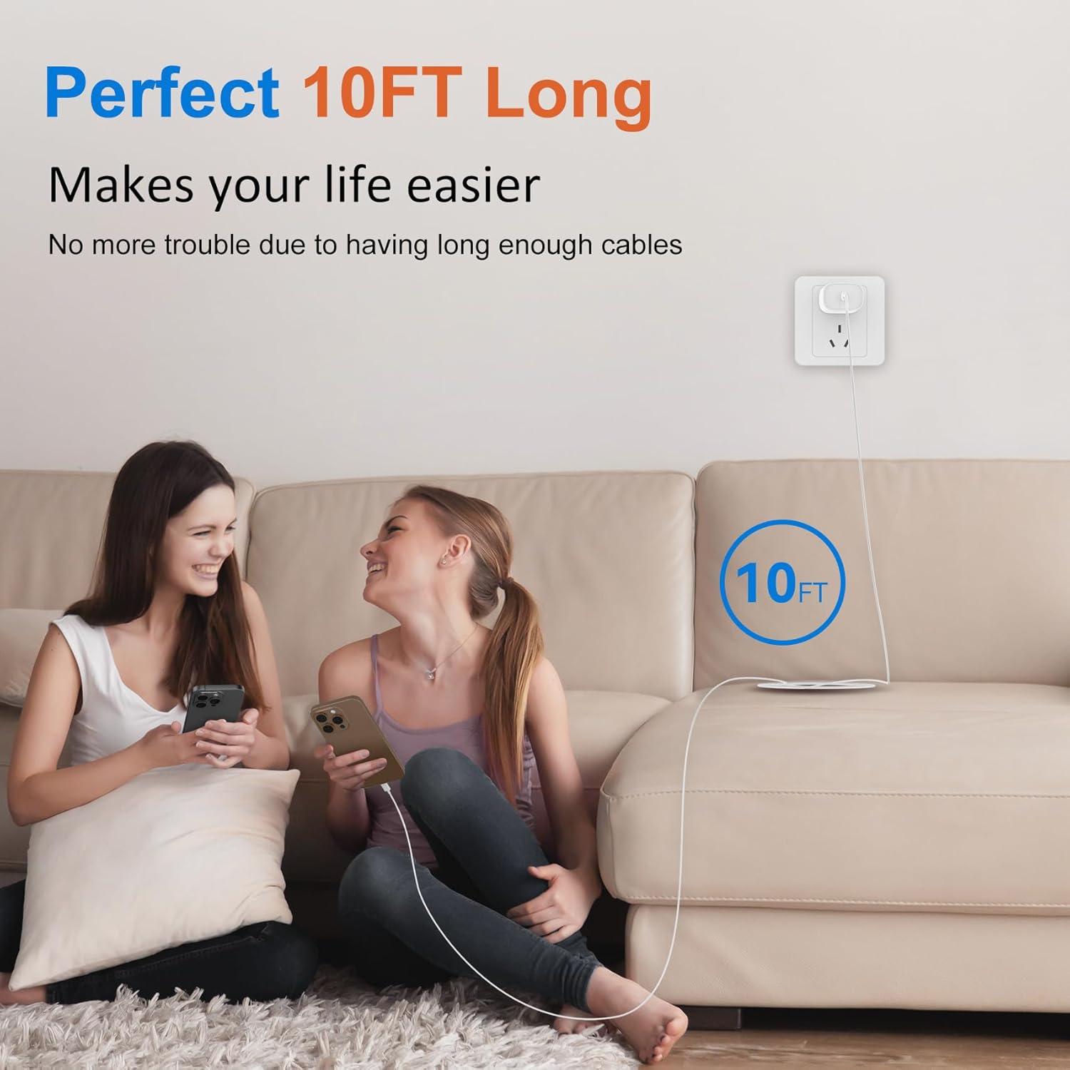 Cargador Rápido USB C 30W para iPhone 16/15 Pro Max - 10FT