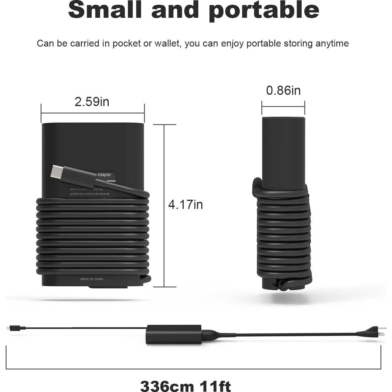 Cargador USB-C YBRUZRUB 65W Compatible con Dell Latitude/XPS