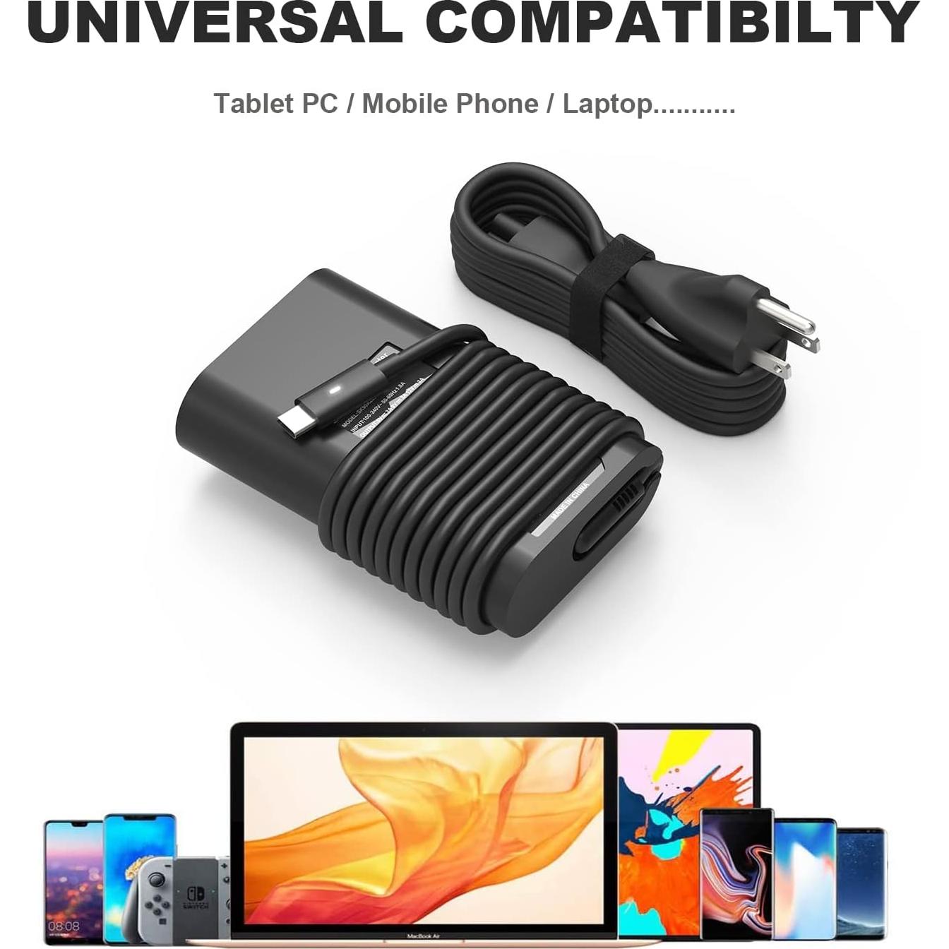 Cargador USB-C YBRUZRUB 65W Compatible con Dell Latitude/XPS