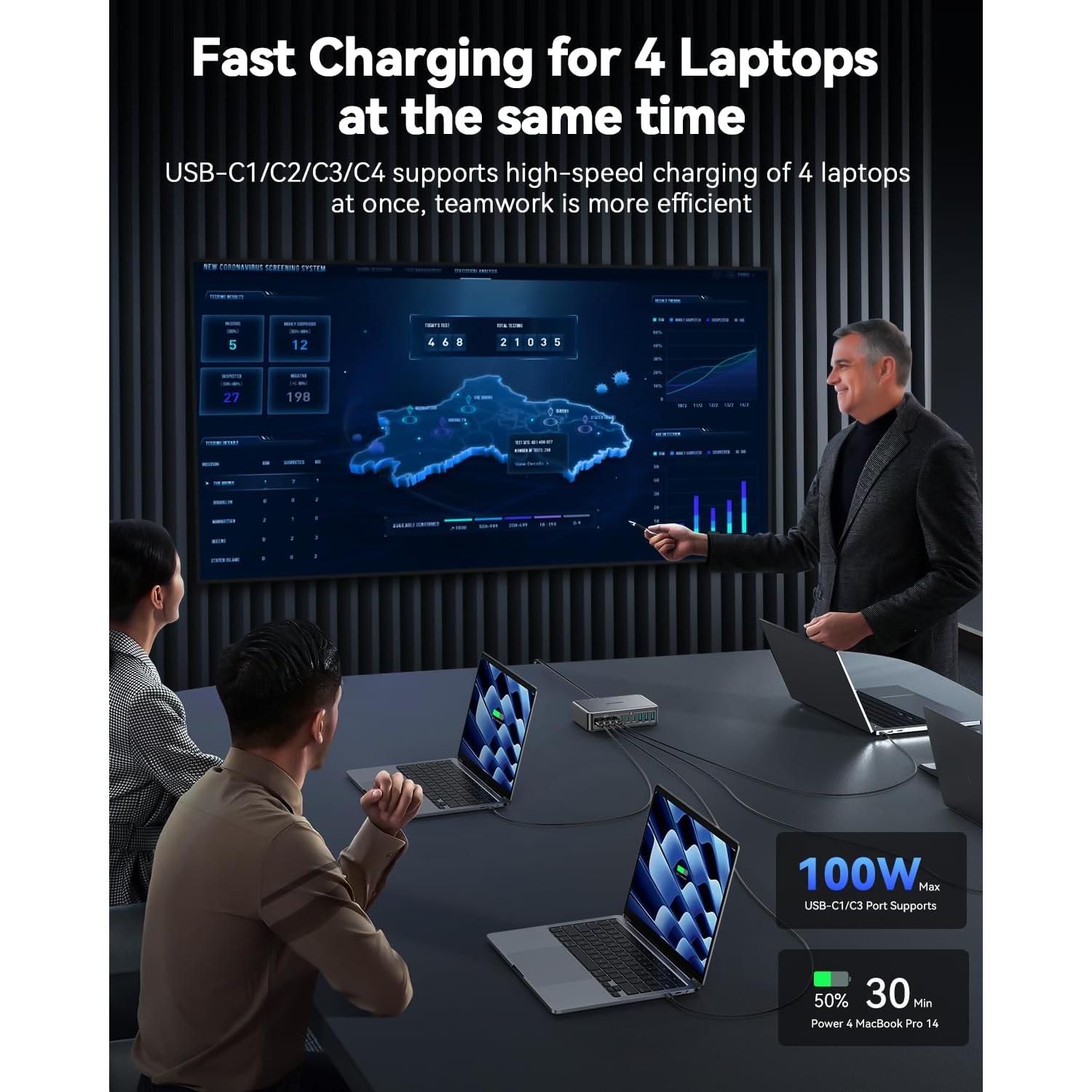 Cargador USB C Rocoren 480W Estación de Carga 10 Puertos