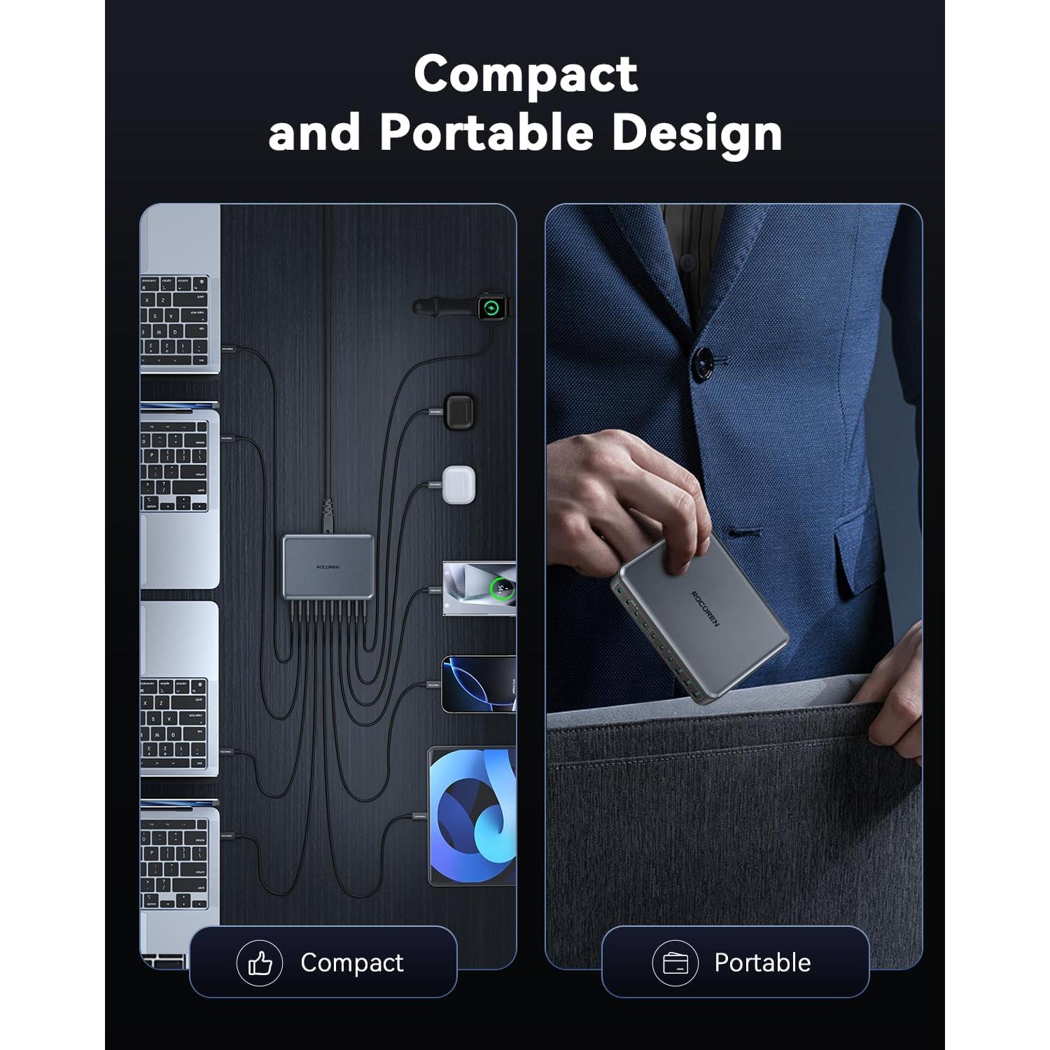 Cargador USB C Rocoren 480W Estación de Carga 10 Puertos