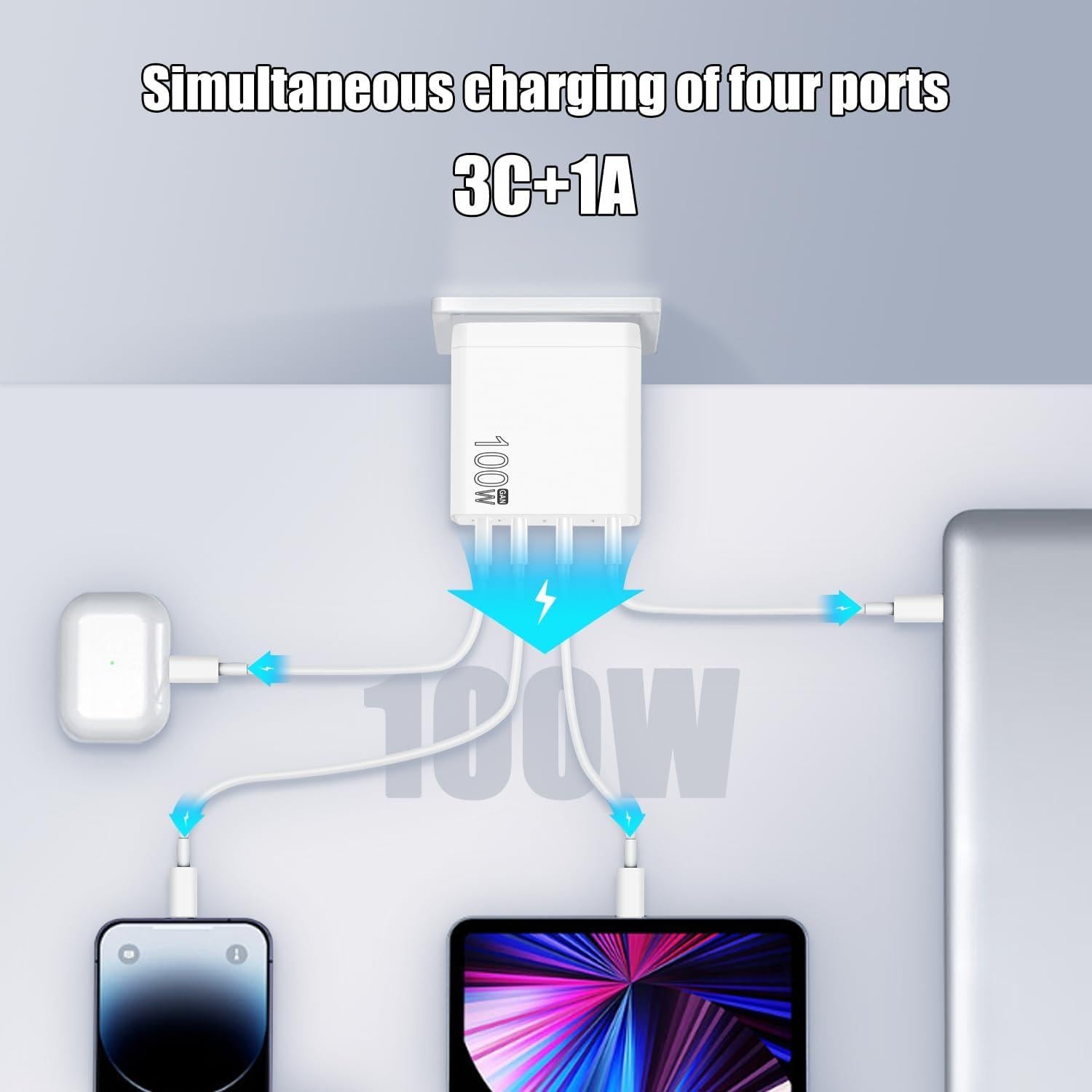 Cargador USB C 100W 4 Puertos PD GaN DongGuan Simer