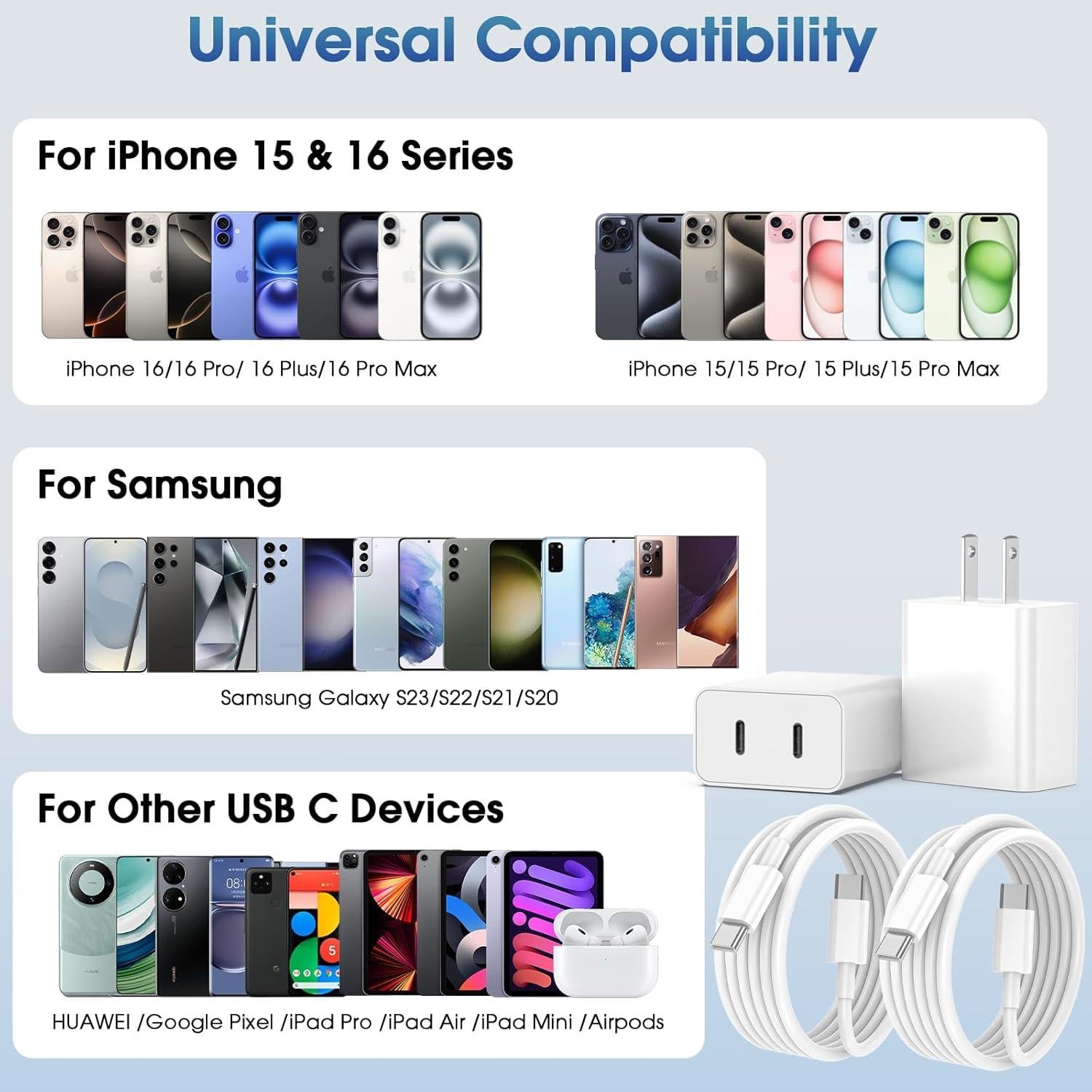 Cargador Rápido Dual USB-C 45W PGQBS para iPhone 16 Pro Max