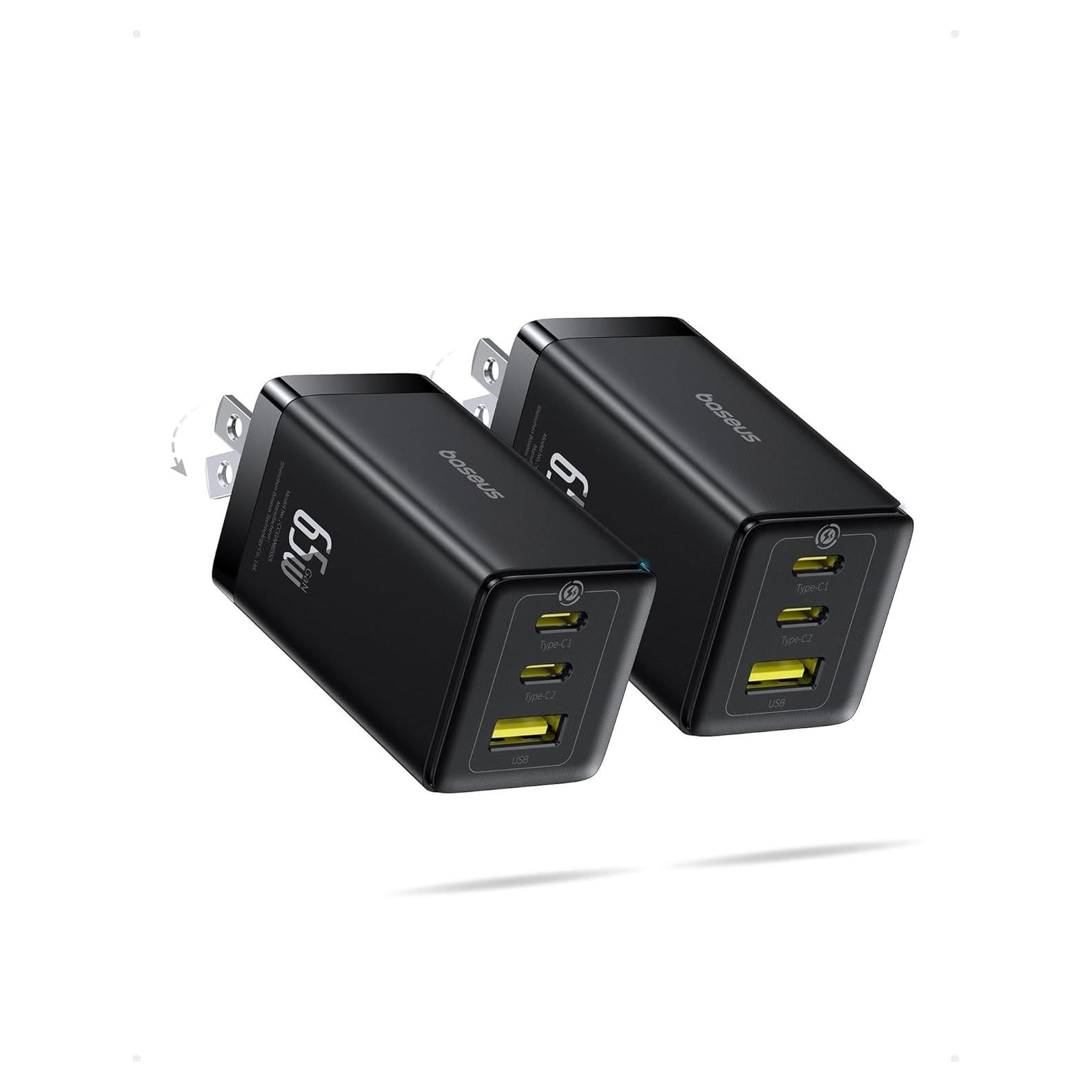 Cargador USB-C Rápido Baseus 65W 2-Pack Plegable Negro