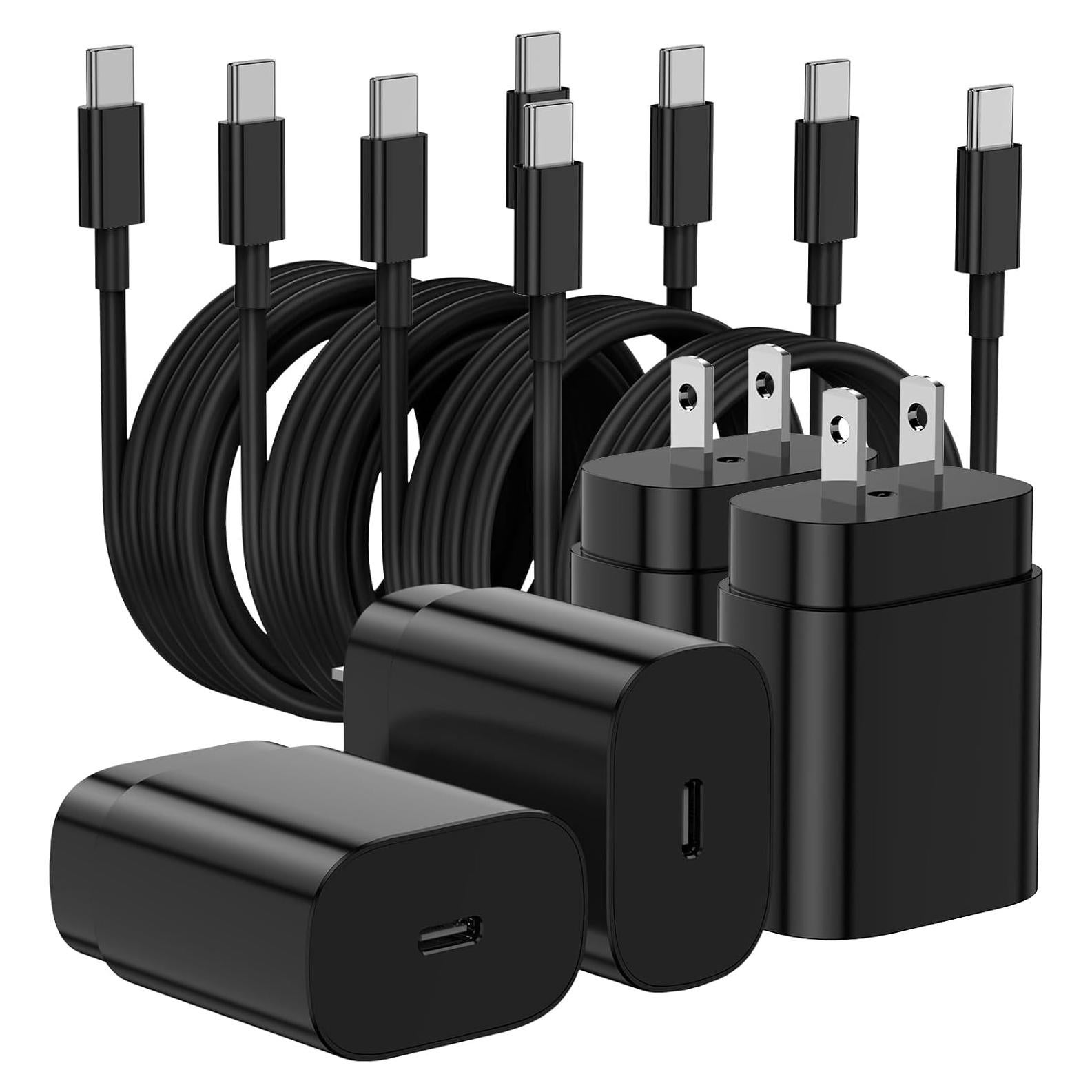 Cargador USB C Rápido 25W Essri Paquete de 4 con Cables 1.83m y 3.05m