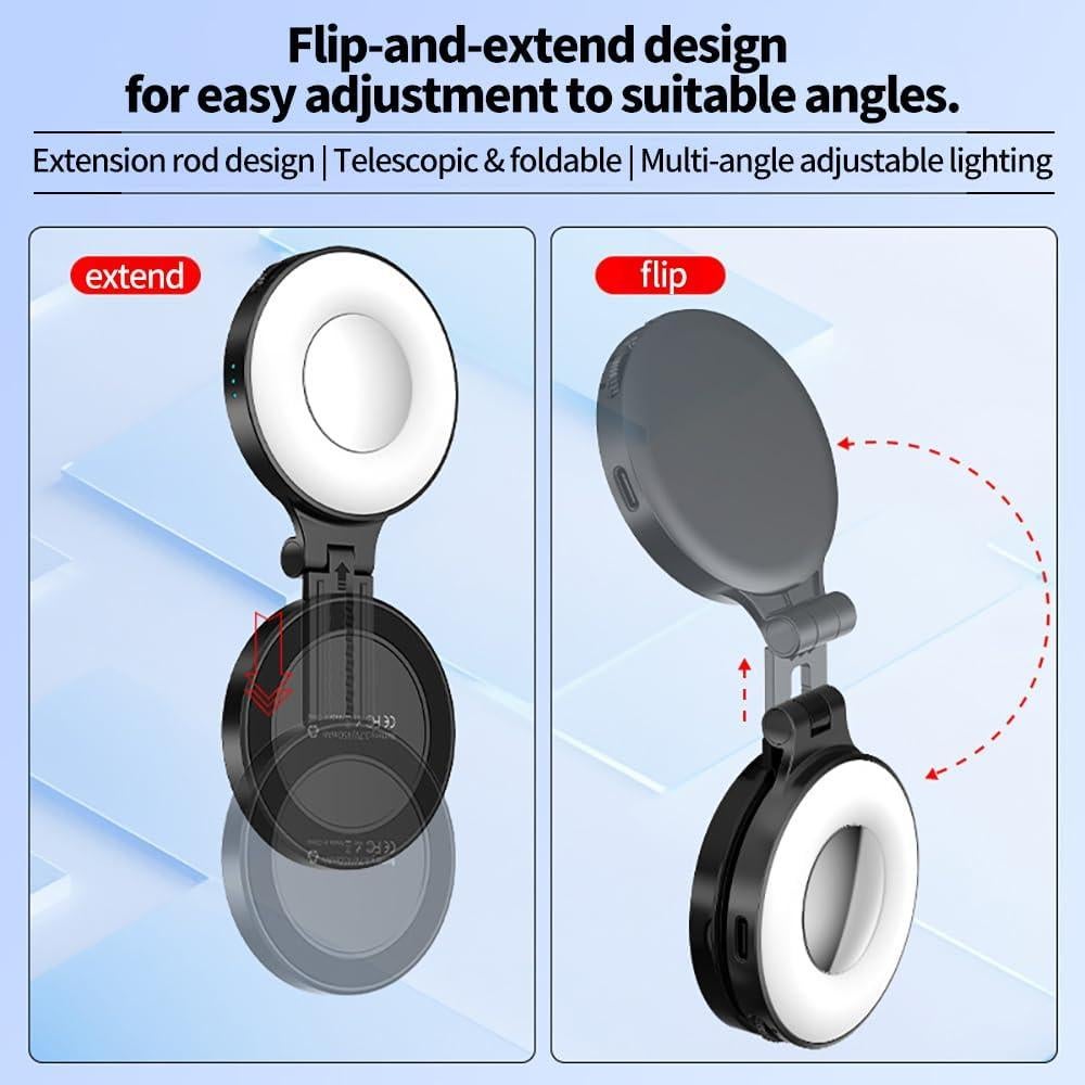 Luz de Selfie Magnética Desiontal con Espejo y Control de Brillo