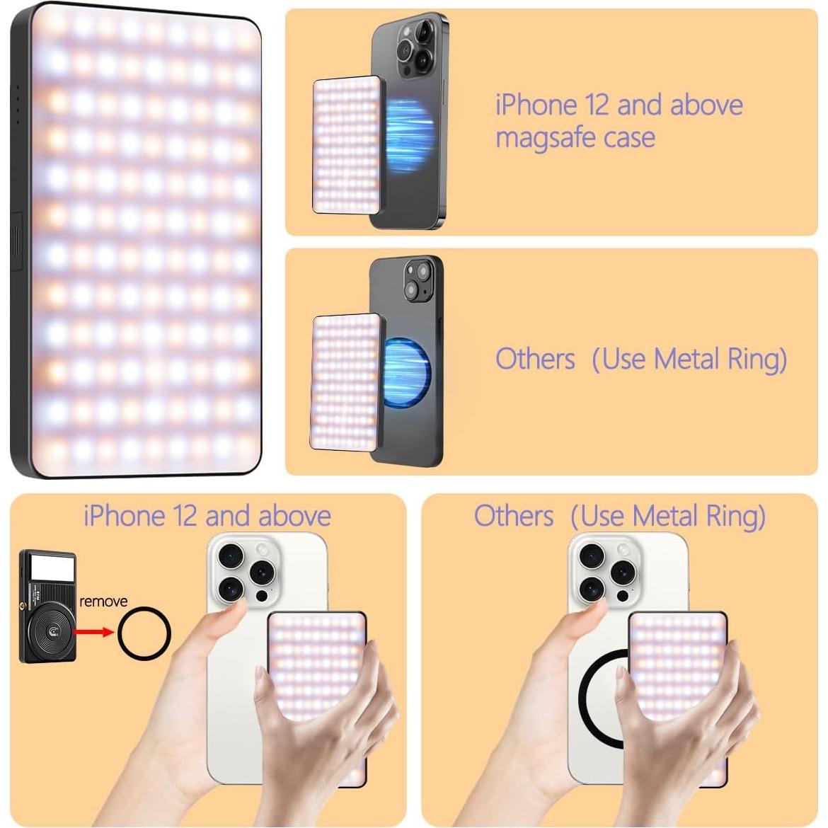 Luz de Selfie LED Magnética Hefrseyo Doble Cara 3000mAh