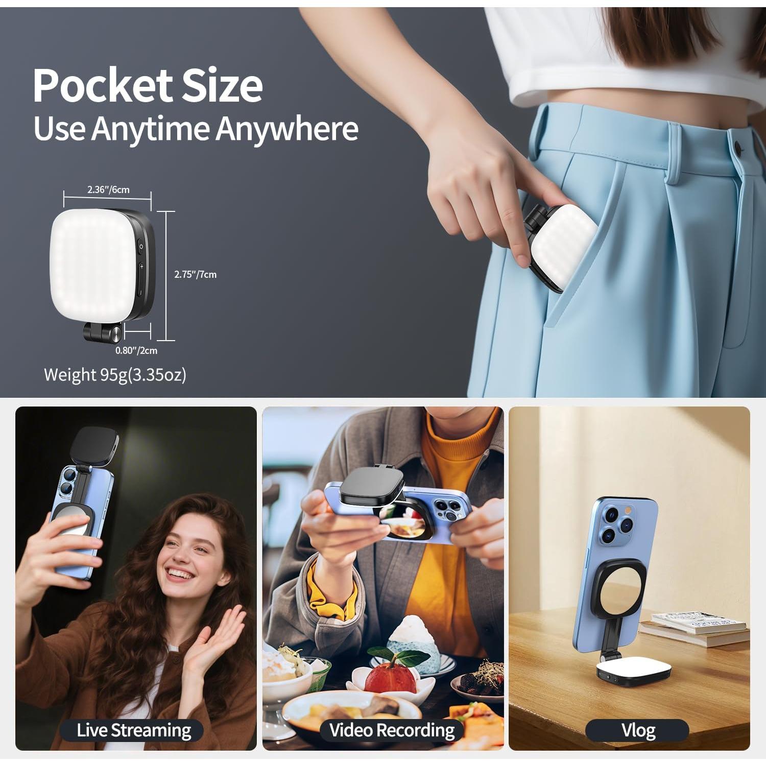 Luz de Selfie Magnética yAyusi para iPhone con Espejo 6x7cm