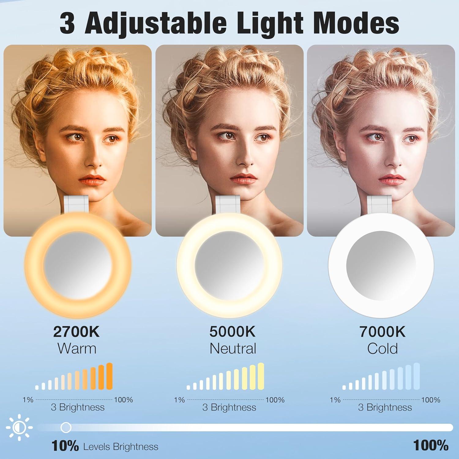 Anillo de Luz Magnético con Espejo para Smartphones Negro