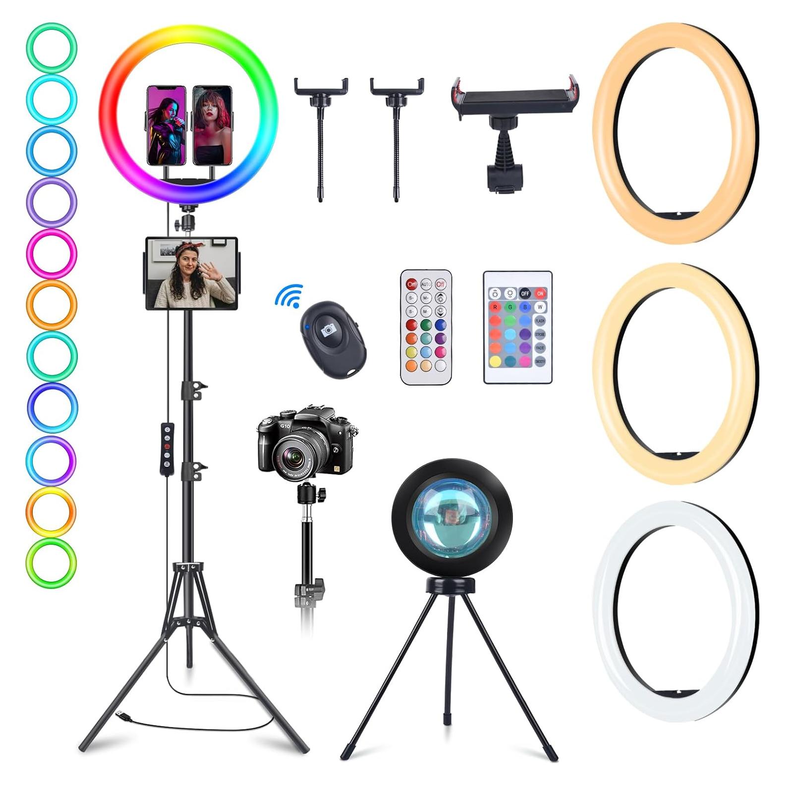 Anillo de Luz Selfie RGB 33 cm WisaKey con Trípode 193 cm