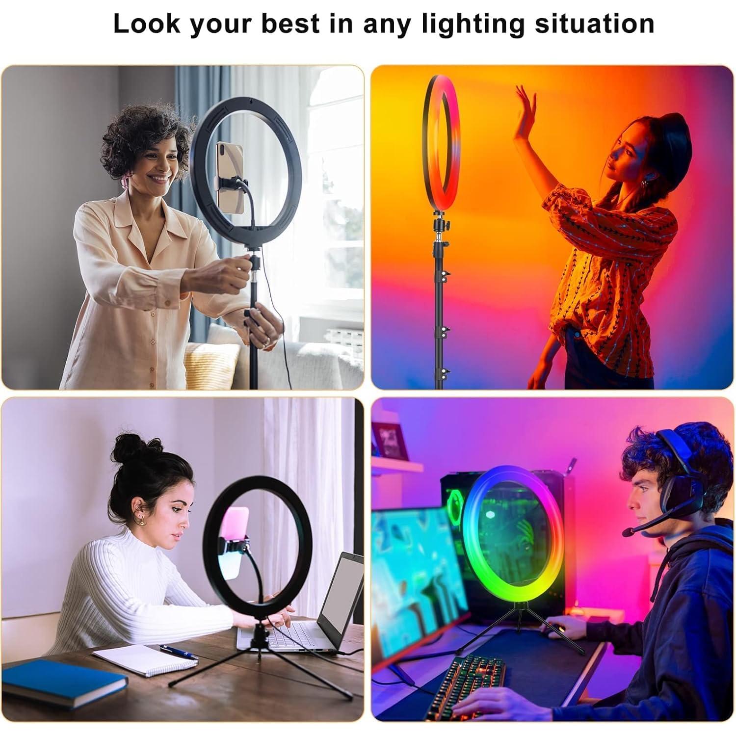 Anillo de Luz Selfie RGB 33 cm WisaKey con Trípode 193 cm