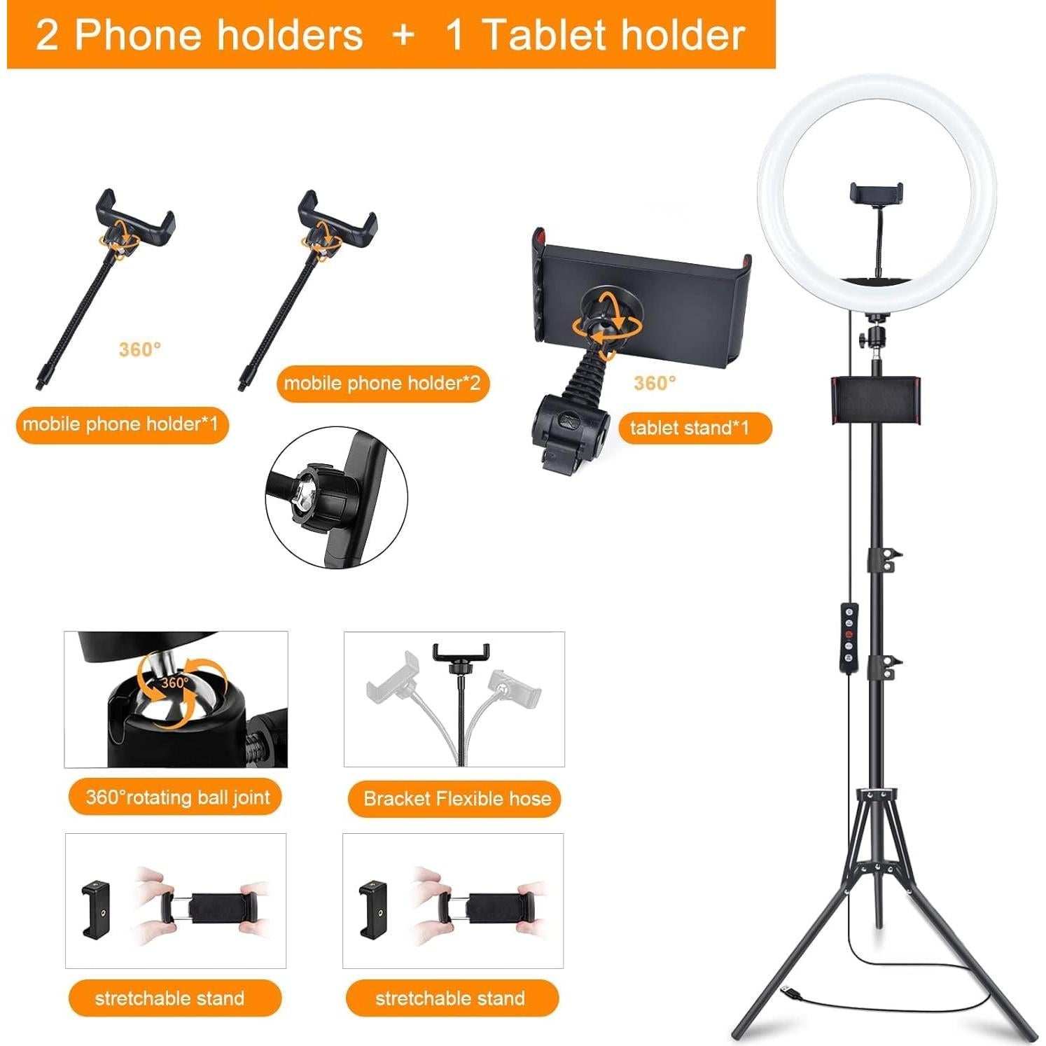 Anillo de Luz Selfie RGB 33 cm WisaKey con Trípode 193 cm