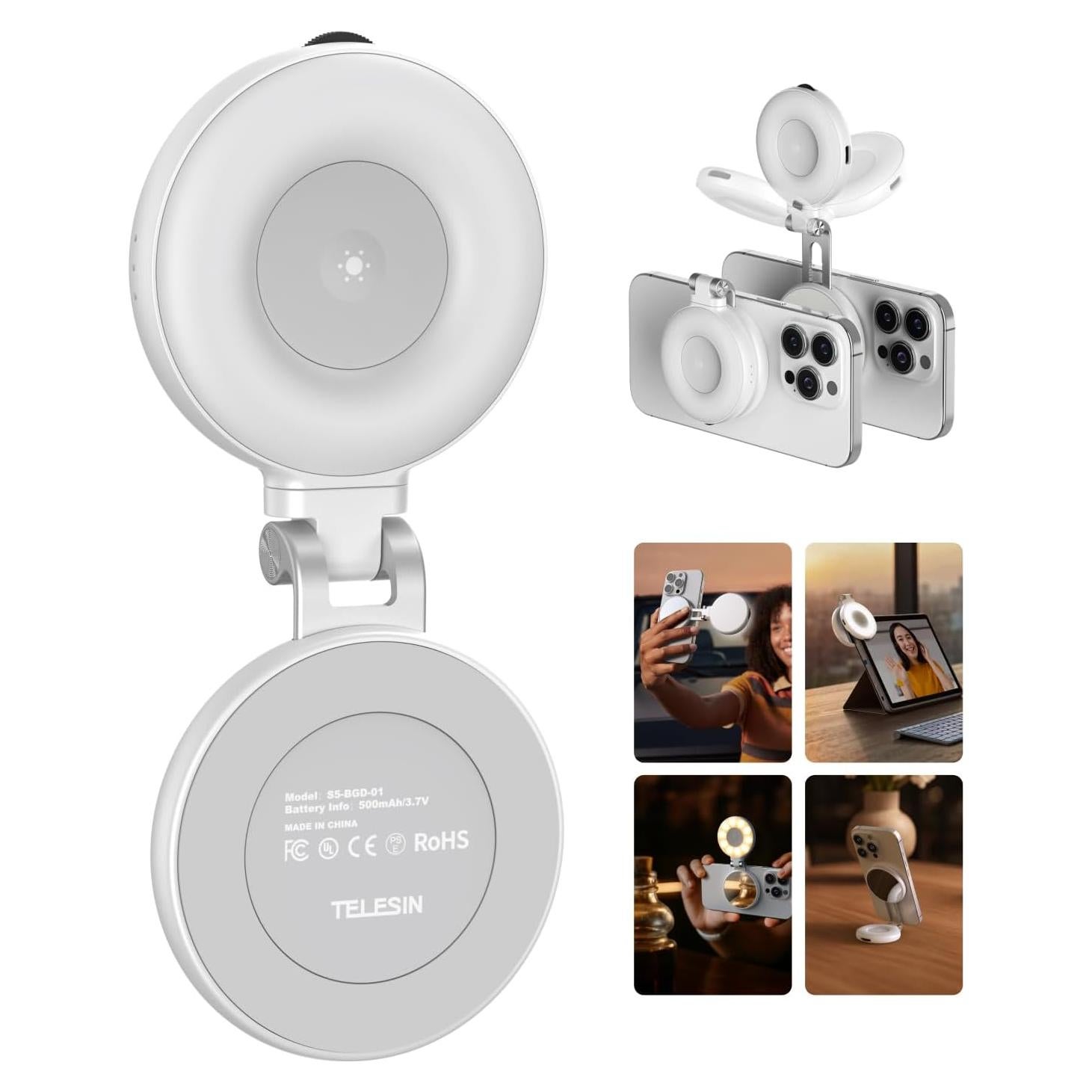 Luz de Selfie Magnética TELESIN con Espejo y LED 360°