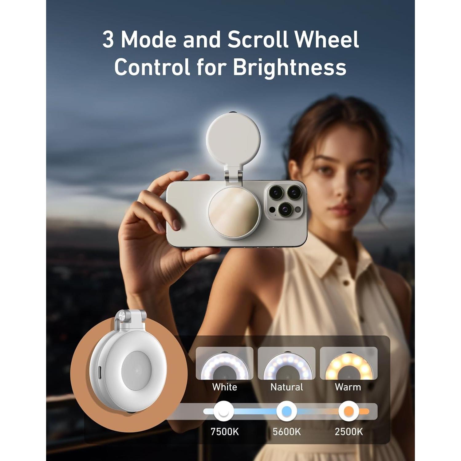 Luz de Selfie Magnética TELESIN con Espejo y LED 360°