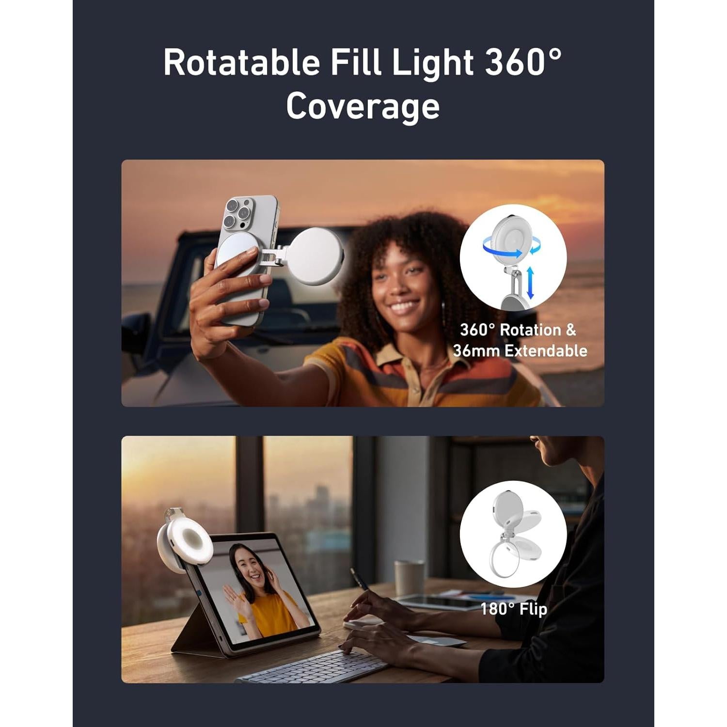 Luz de Selfie Magnética TELESIN con Espejo y LED 360°