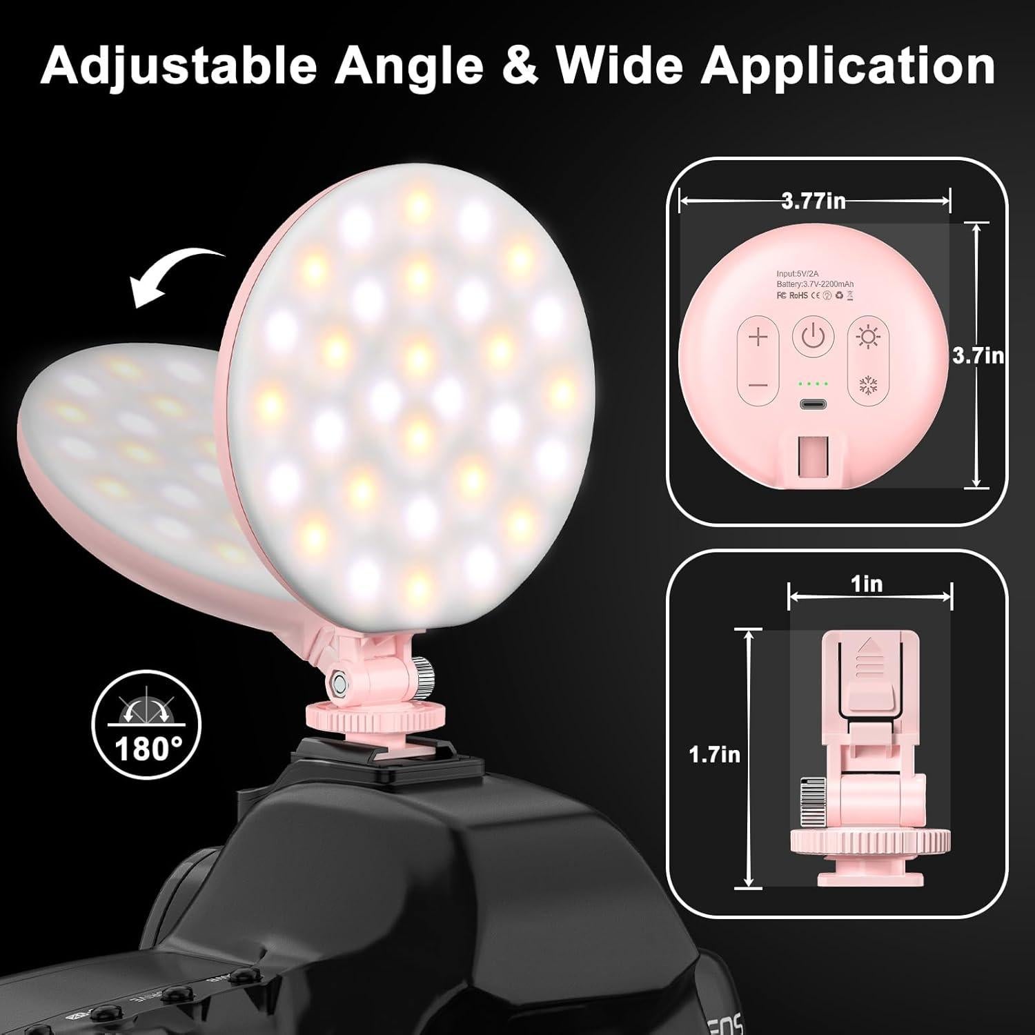 Luz de Video LED Hagibis 2500mAh Rosa, Regulable CRI97+