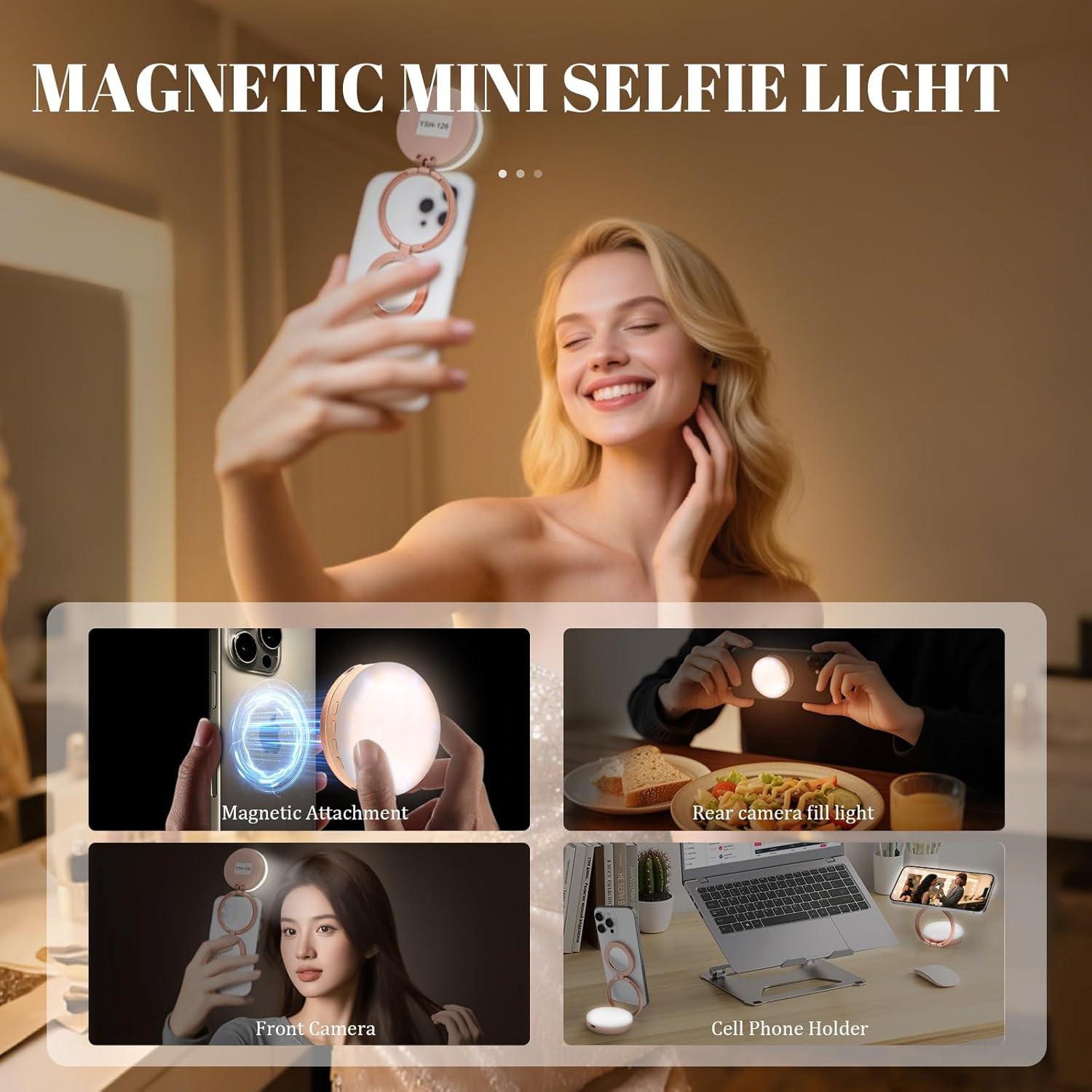 Luz Selfie Magnética YXFEIR con Espejo y Soporte, 45.72 cm