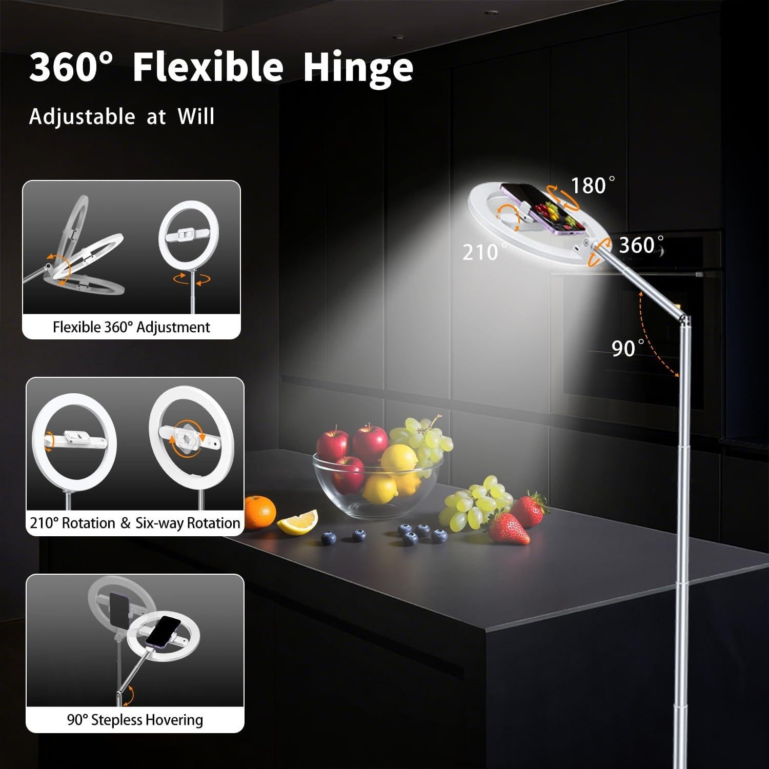 Soporte de Teléfono de Techo yAyusi con Luz Anular 68.5"