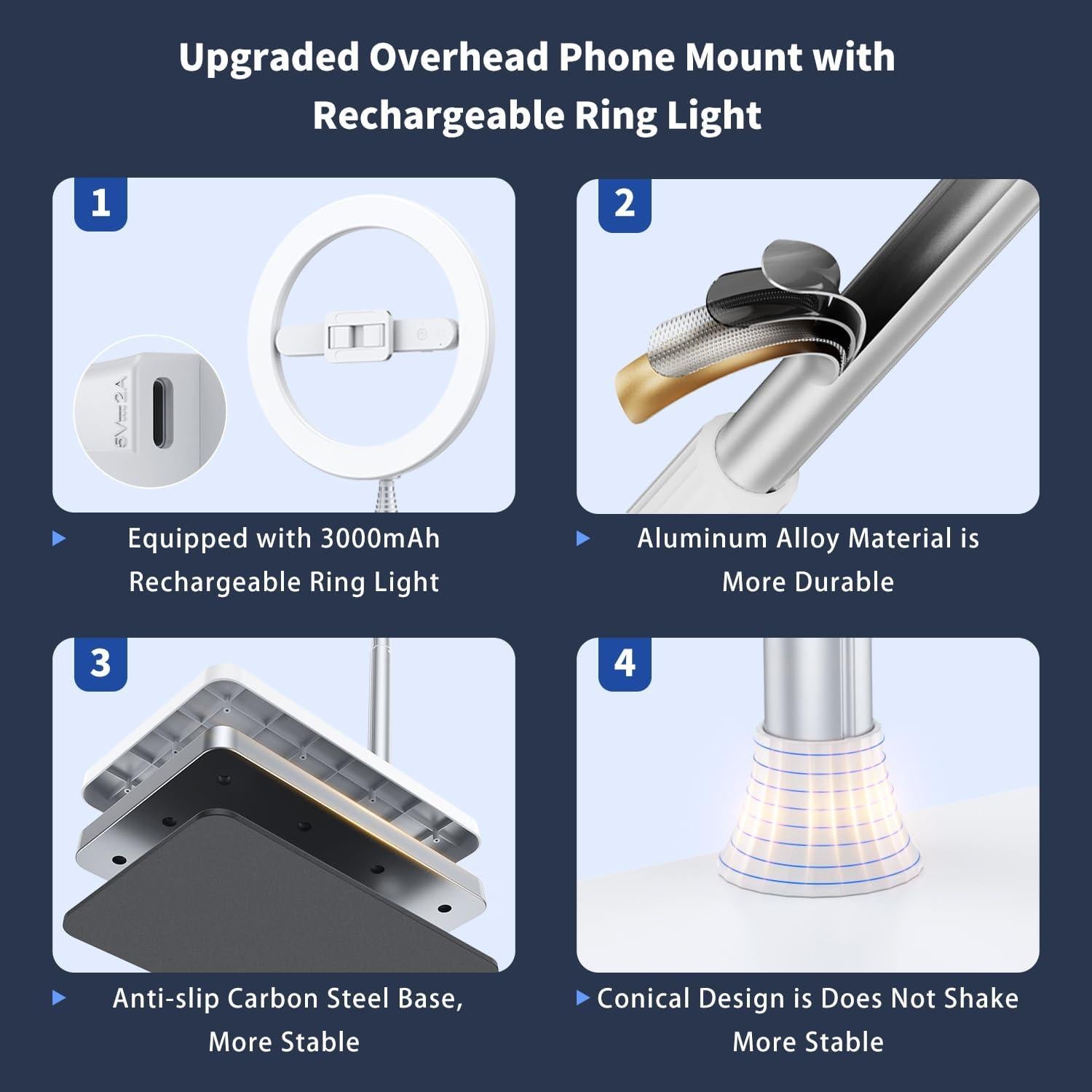 Soporte de Teléfono de Techo yAyusi con Luz Anular 68.5"