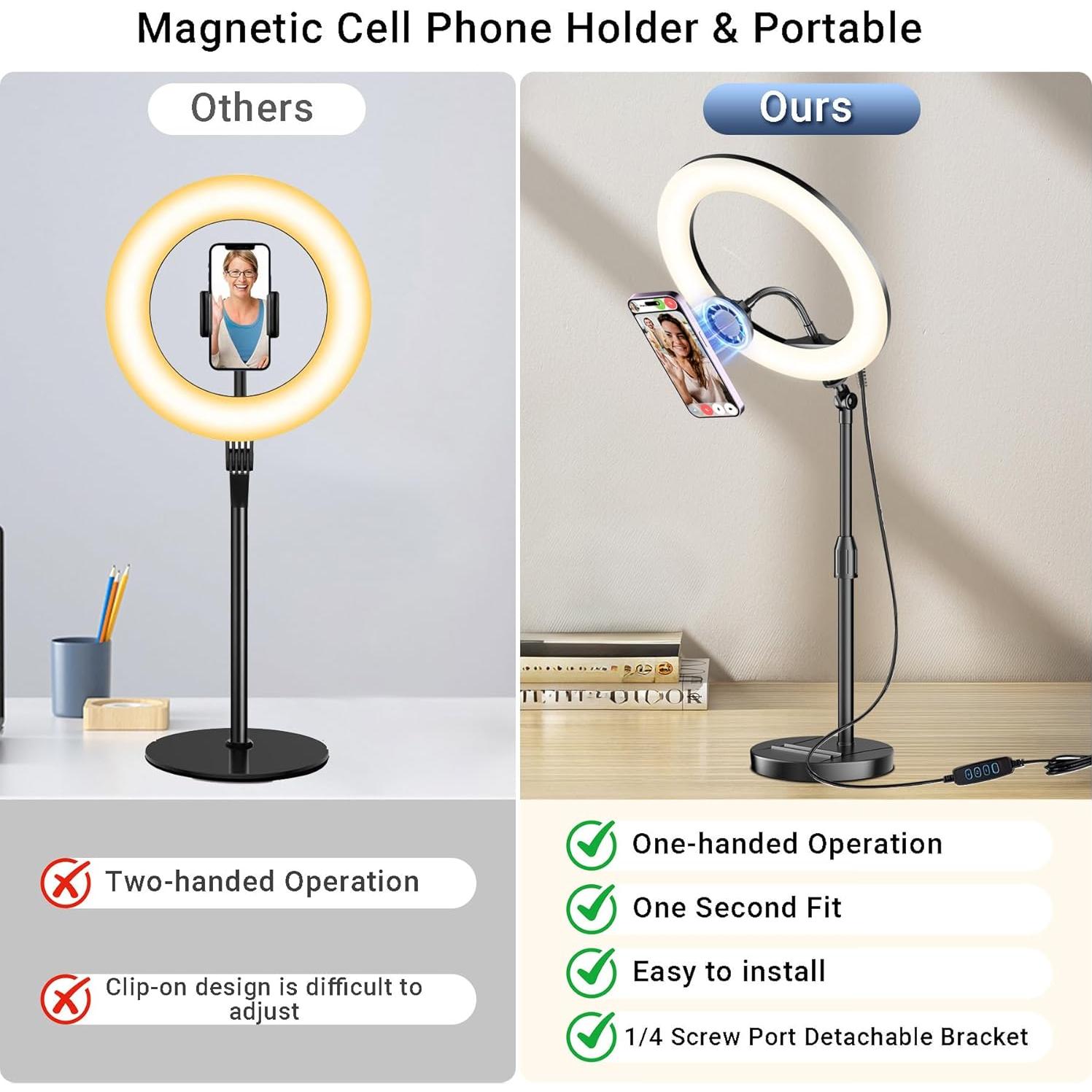 Anillo de Luz LED 10'' Wowcati con Soporte Magnético para Teléfono