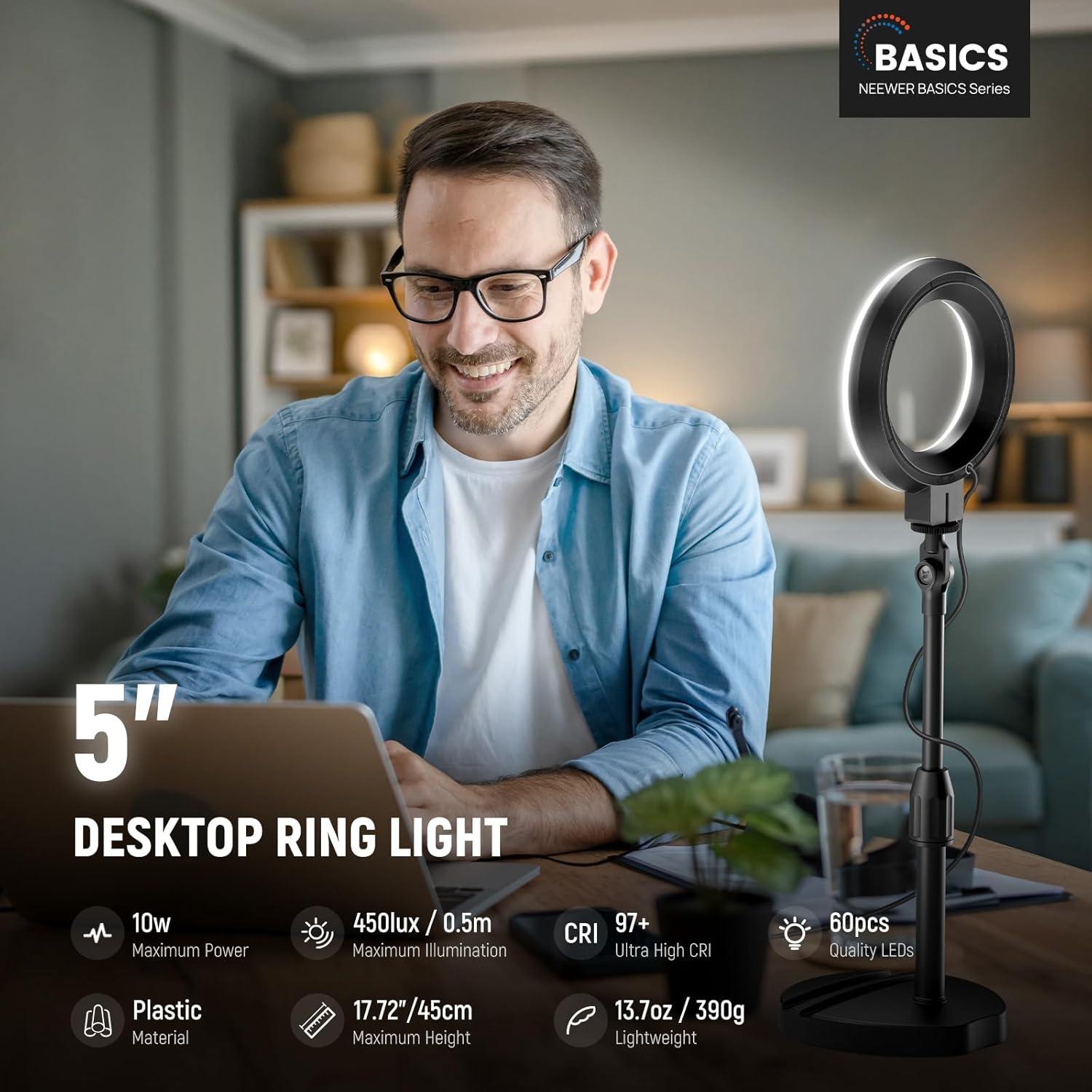 Luz de Anillo LED NEEWER BR60 10W Ajustable para Selfies