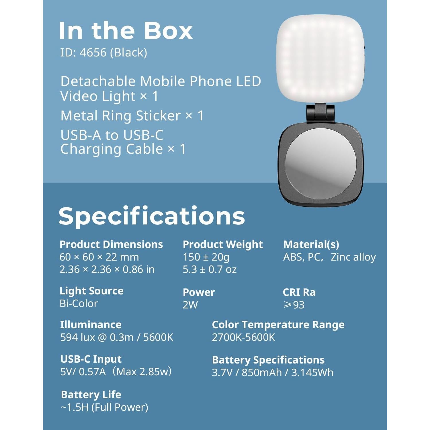 Luz Selfie Magnética PequeñoRig Vibe P48 para iPhone - Negro