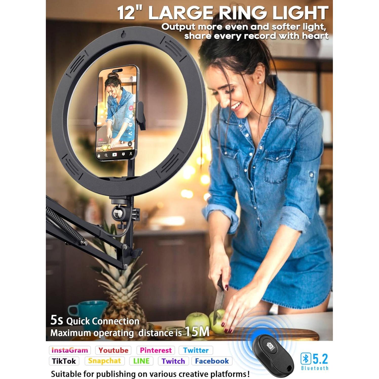 Soporte de teléfono con luz de anillo LED 30 cm CACENCAN