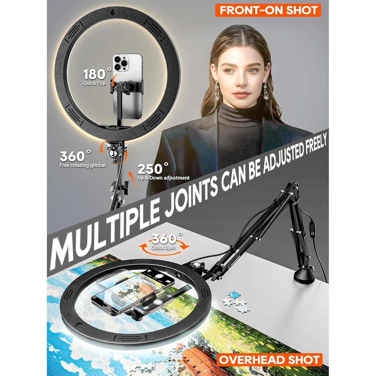 Soporte de teléfono con luz de anillo LED 30 cm CACENCAN