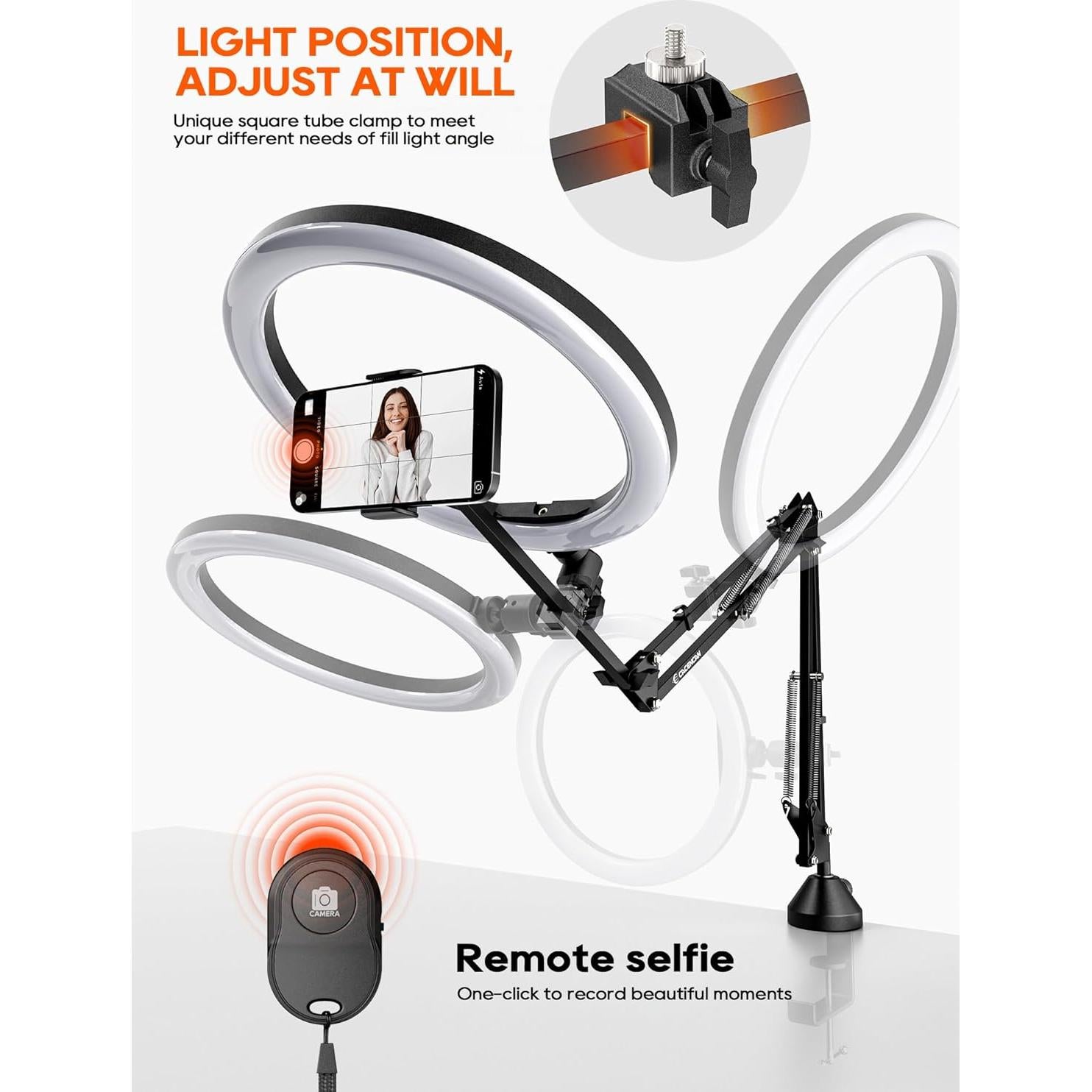 Soporte de teléfono con luz de anillo LED 30 cm CACENCAN